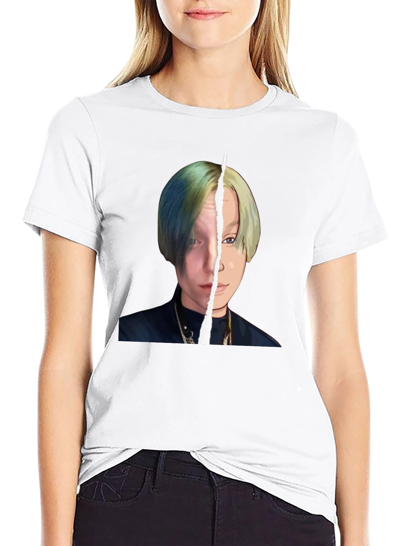 Unique Graphic Tee: Split Portrait Design