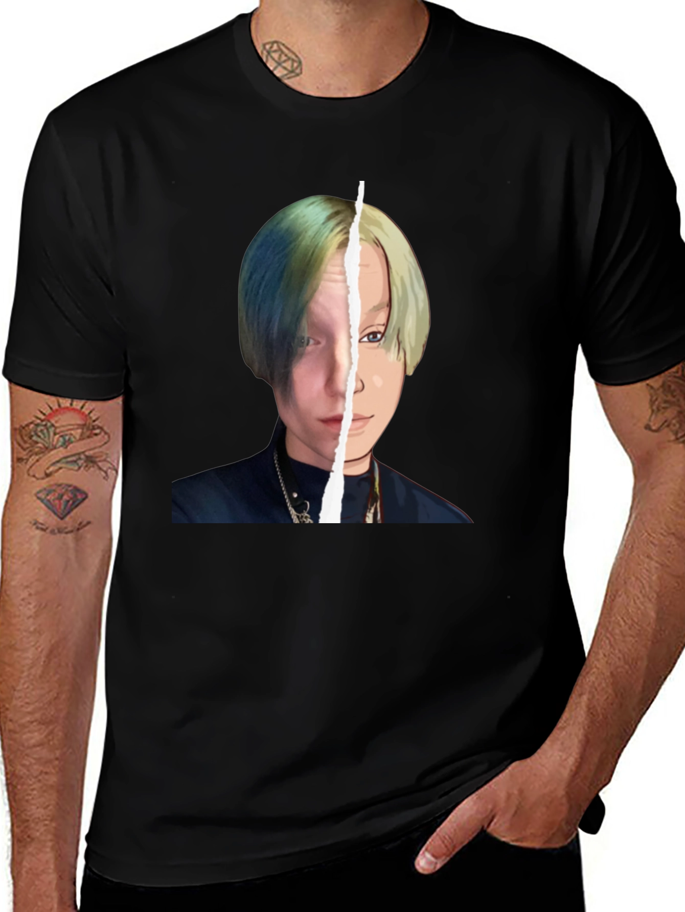 Unique Graphic Tee: Split Portrait Design