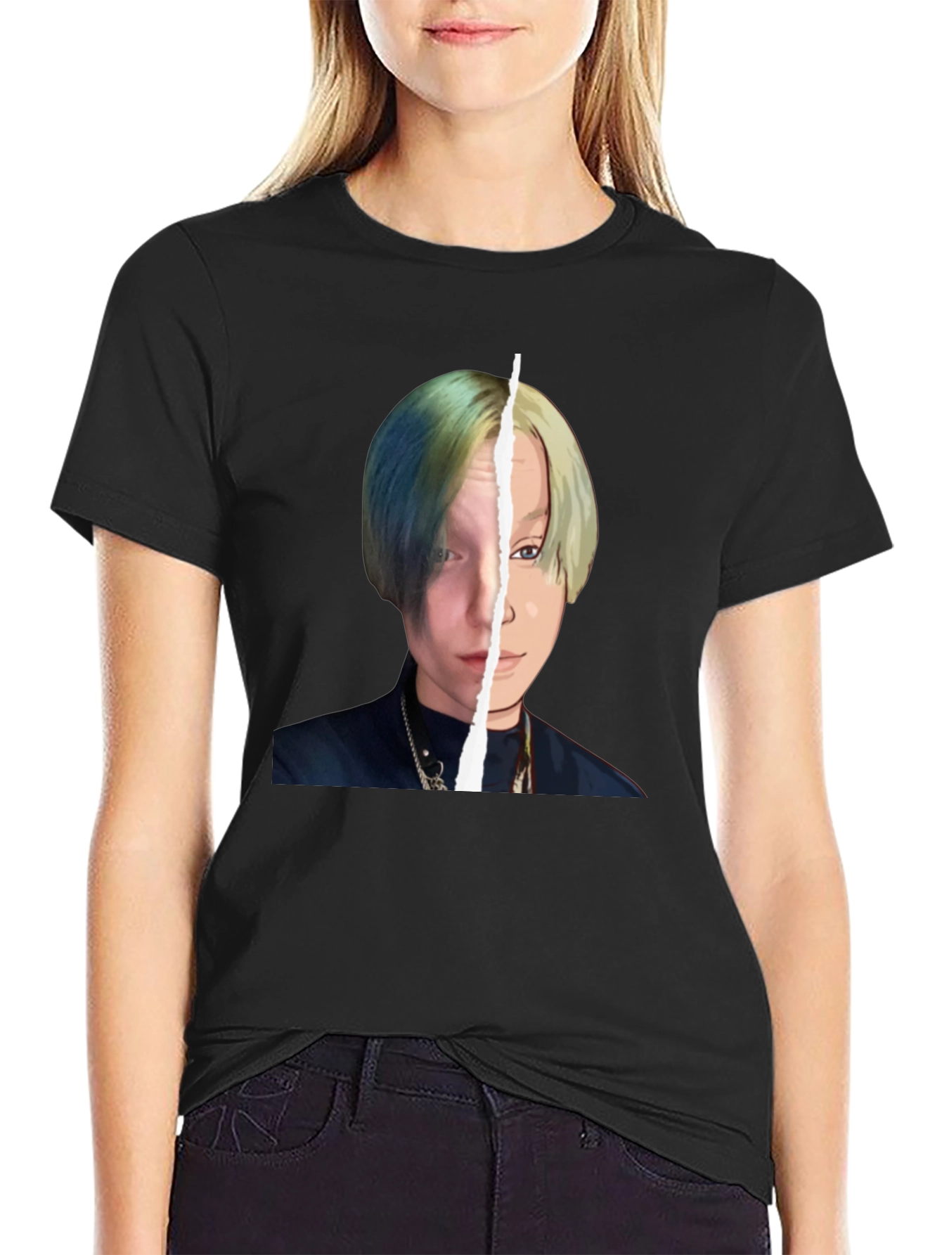 Unique Graphic Tee: Split Portrait Design