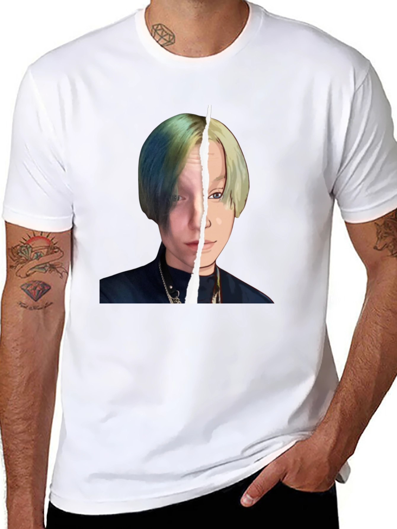 Unique Graphic Tee: Split Portrait Design