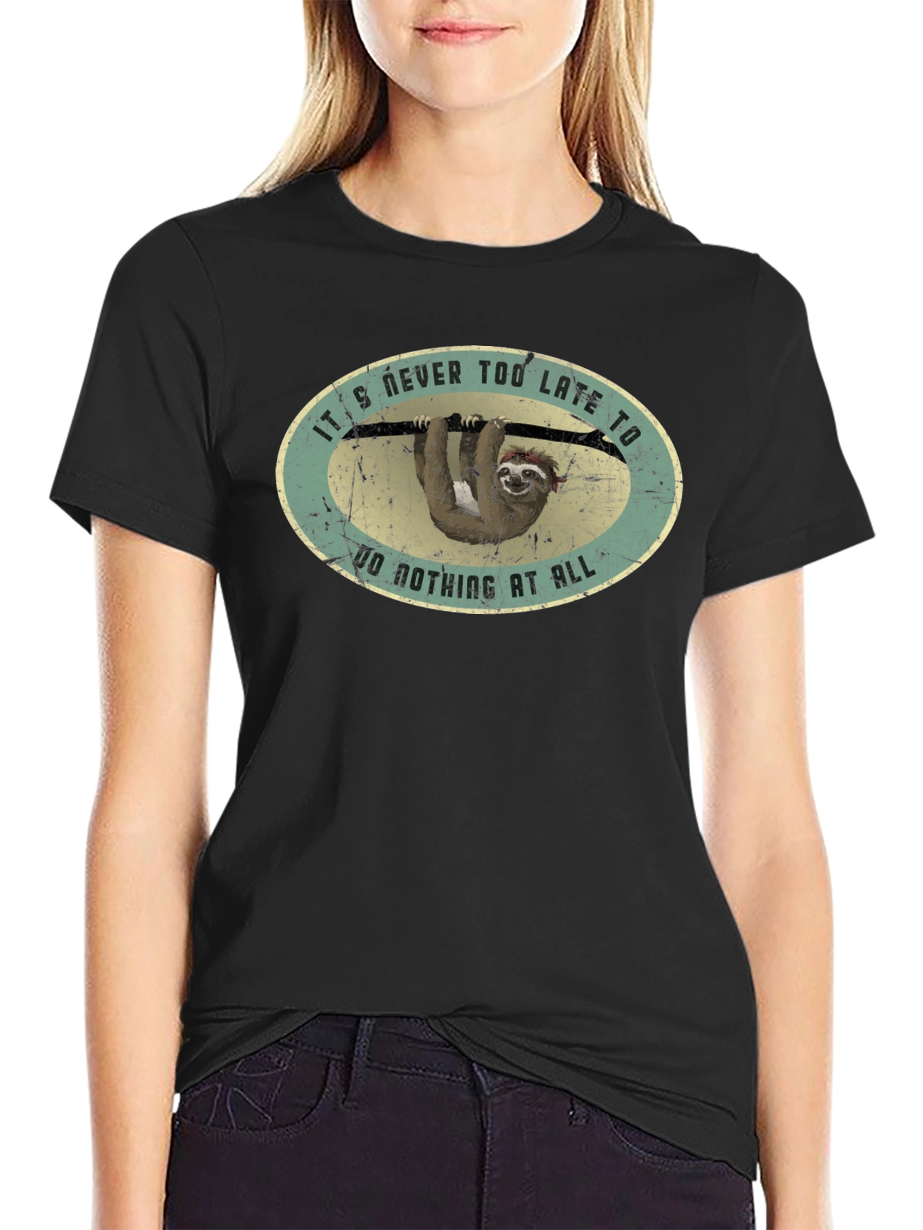 Funny Sloth T-Shirt - Never Too Late to Relax