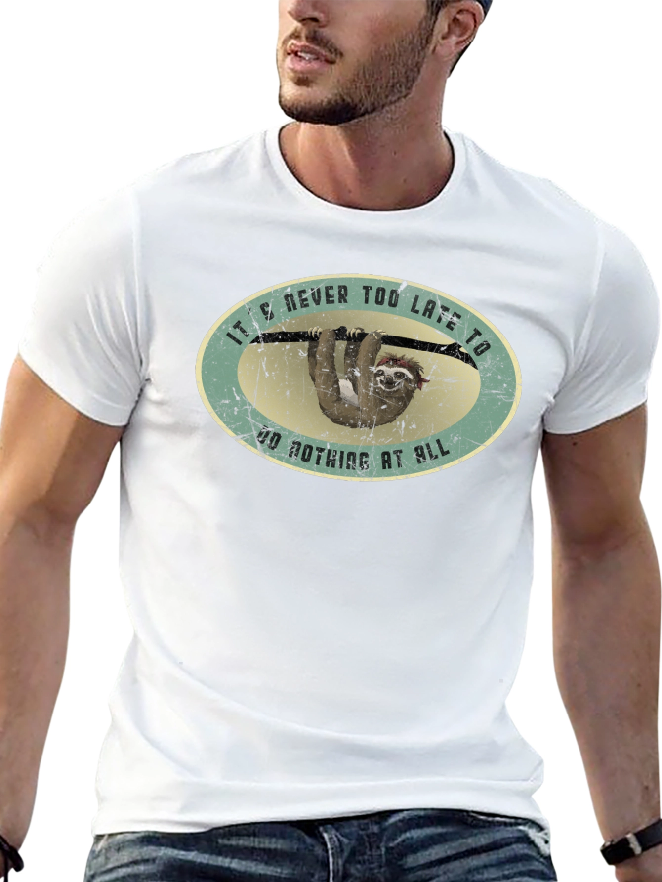 Funny Sloth T-Shirt - Never Too Late to Relax