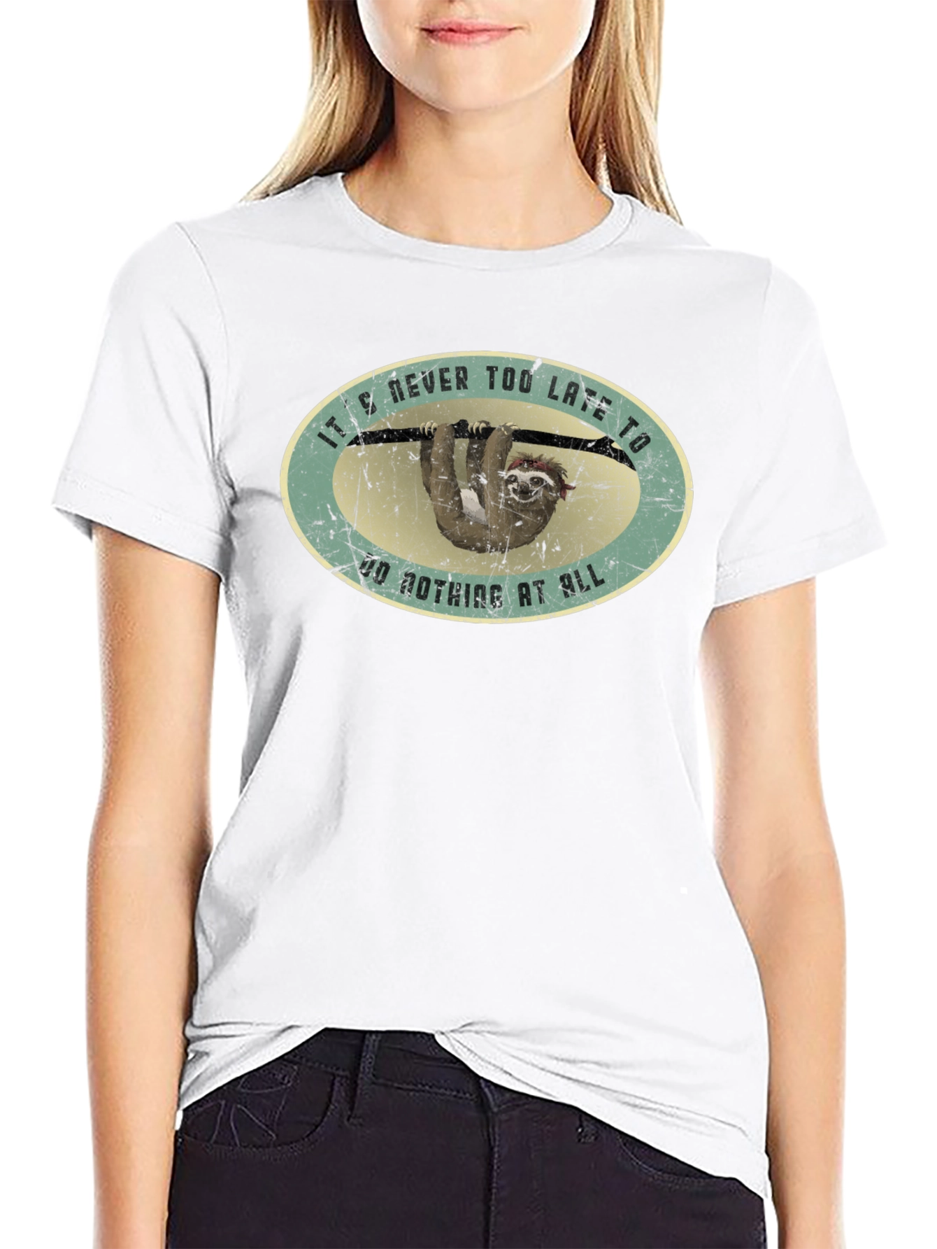 Funny Sloth T-Shirt - Never Too Late to Relax