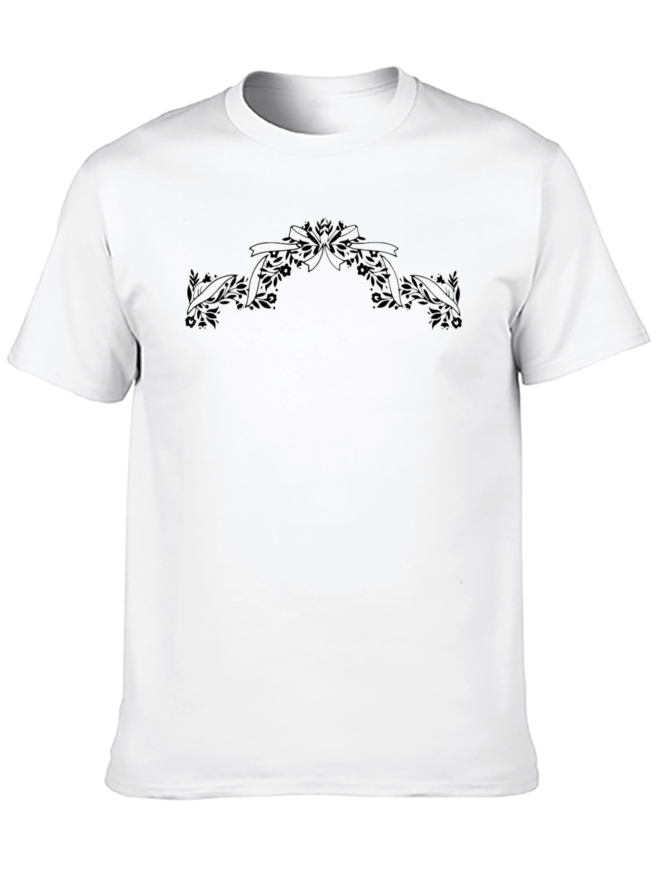 Mens Black T-Shirt with Floral Ribbon Graphic