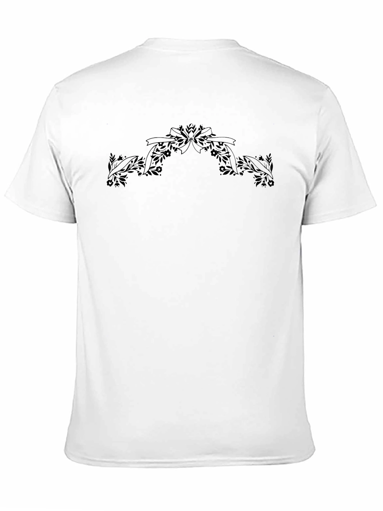 Mens Black T-Shirt with Floral Ribbon Graphic