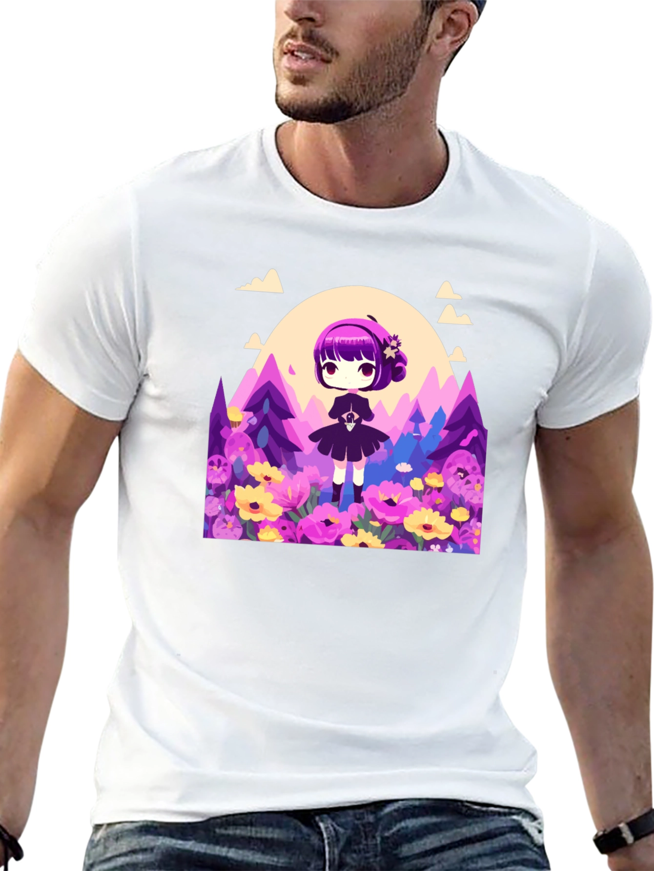 Anime Girl Floral Field T-Shirt