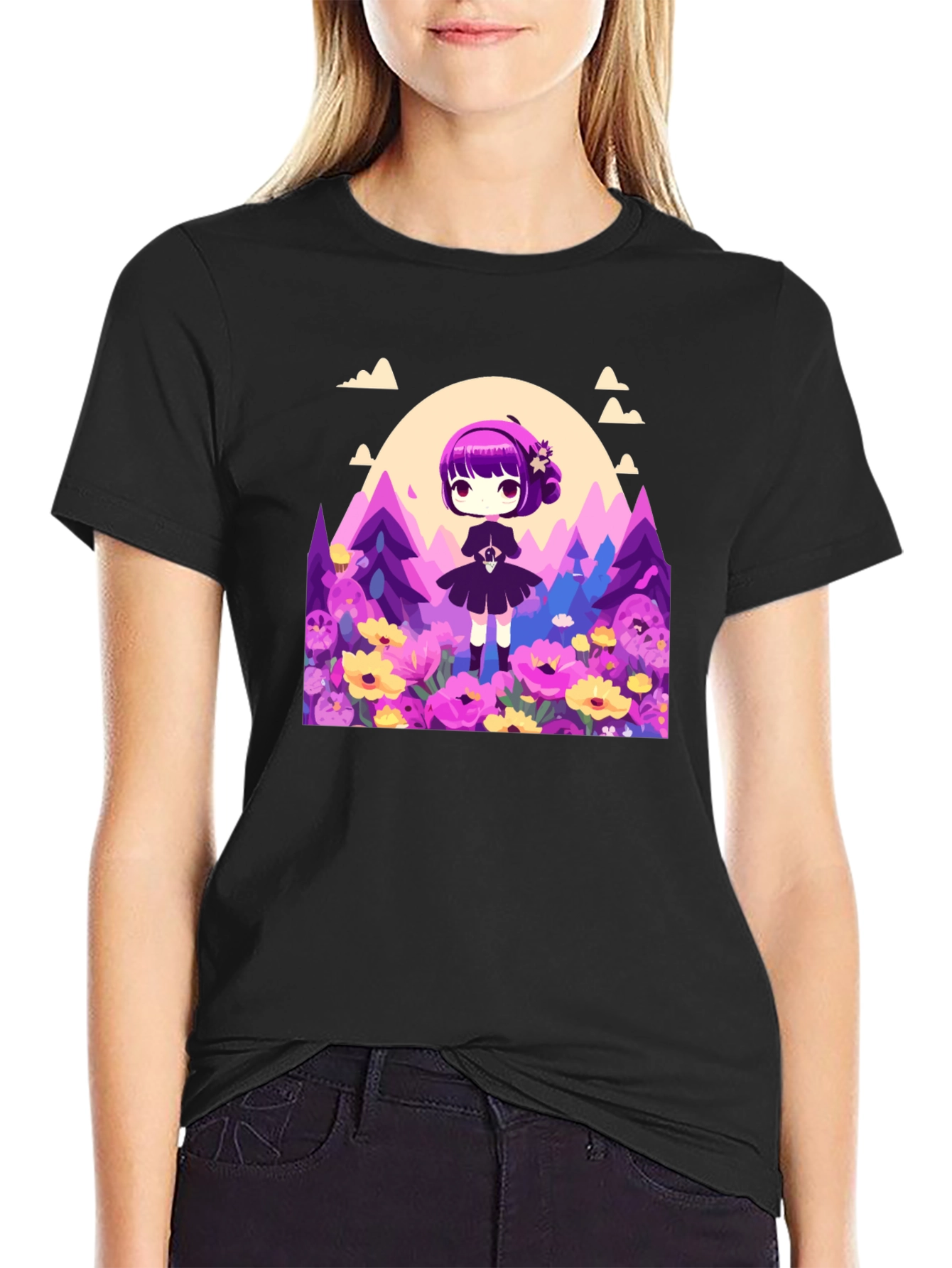 Anime Girl Floral Field T-Shirt
