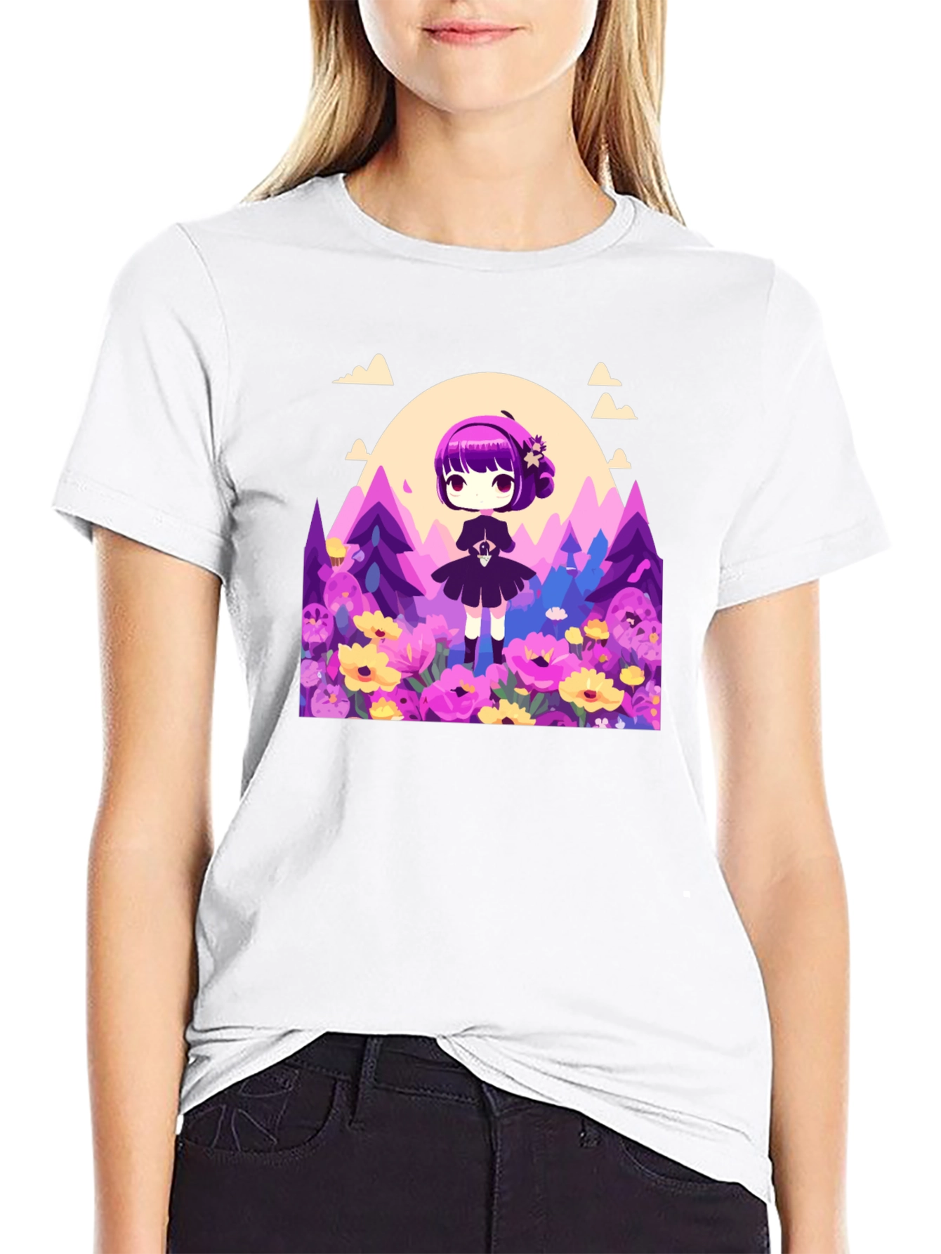 Anime Girl Floral Field T-Shirt