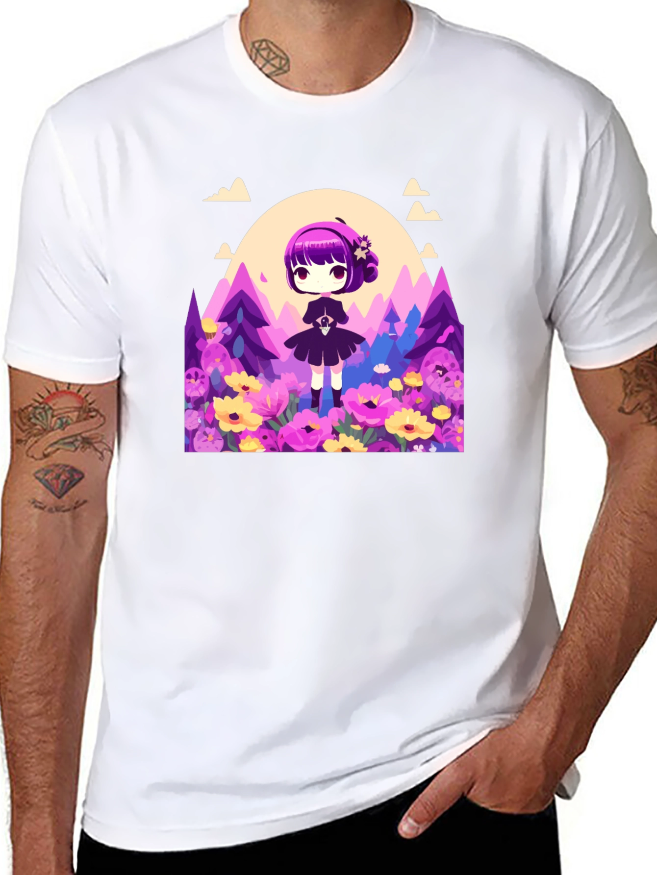 Anime Girl Floral Field T-Shirt