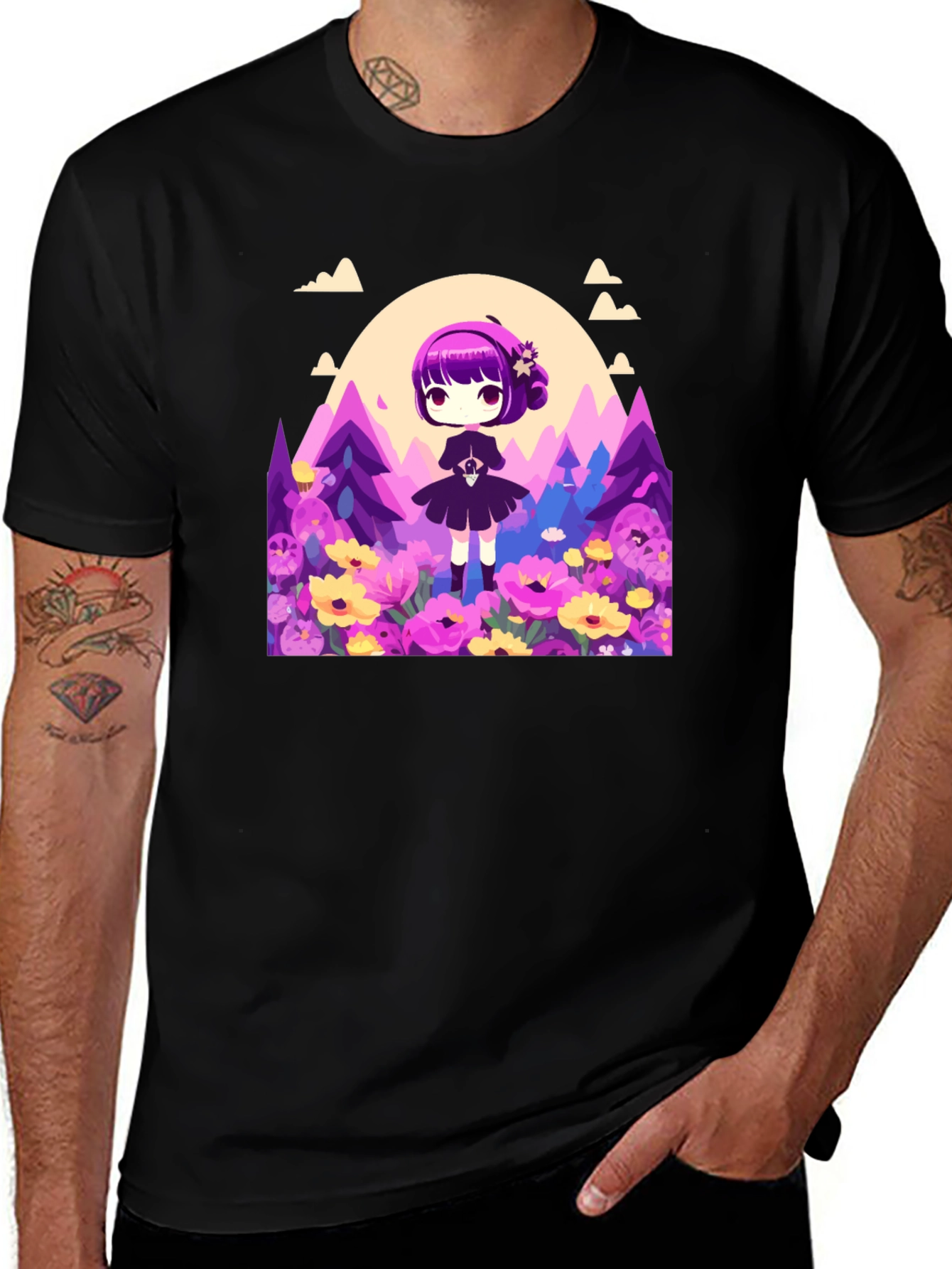Anime Girl Floral Field T-Shirt