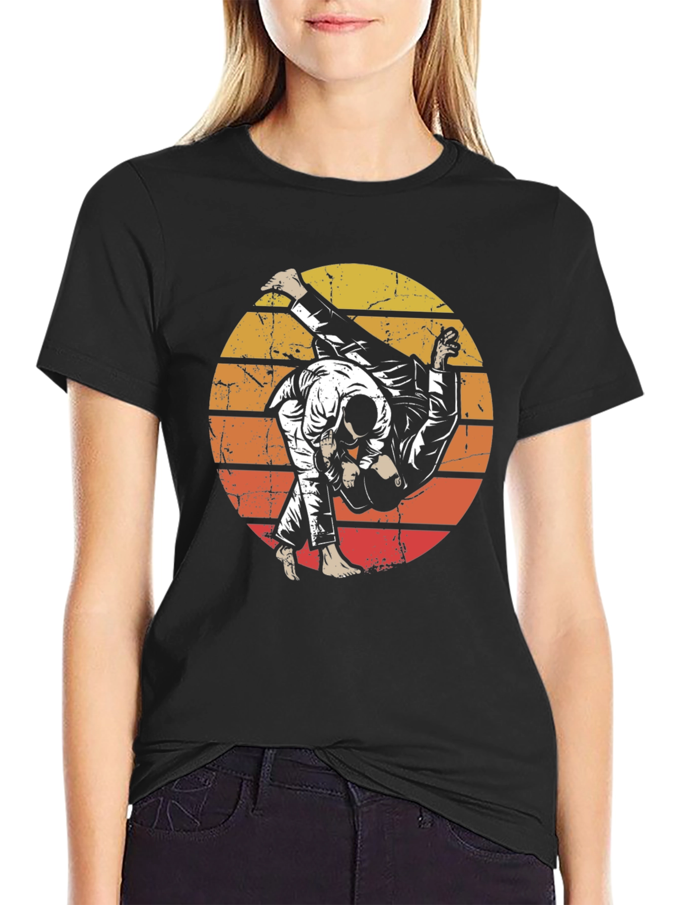 Judo Sunset Graphic Black T-Shirt