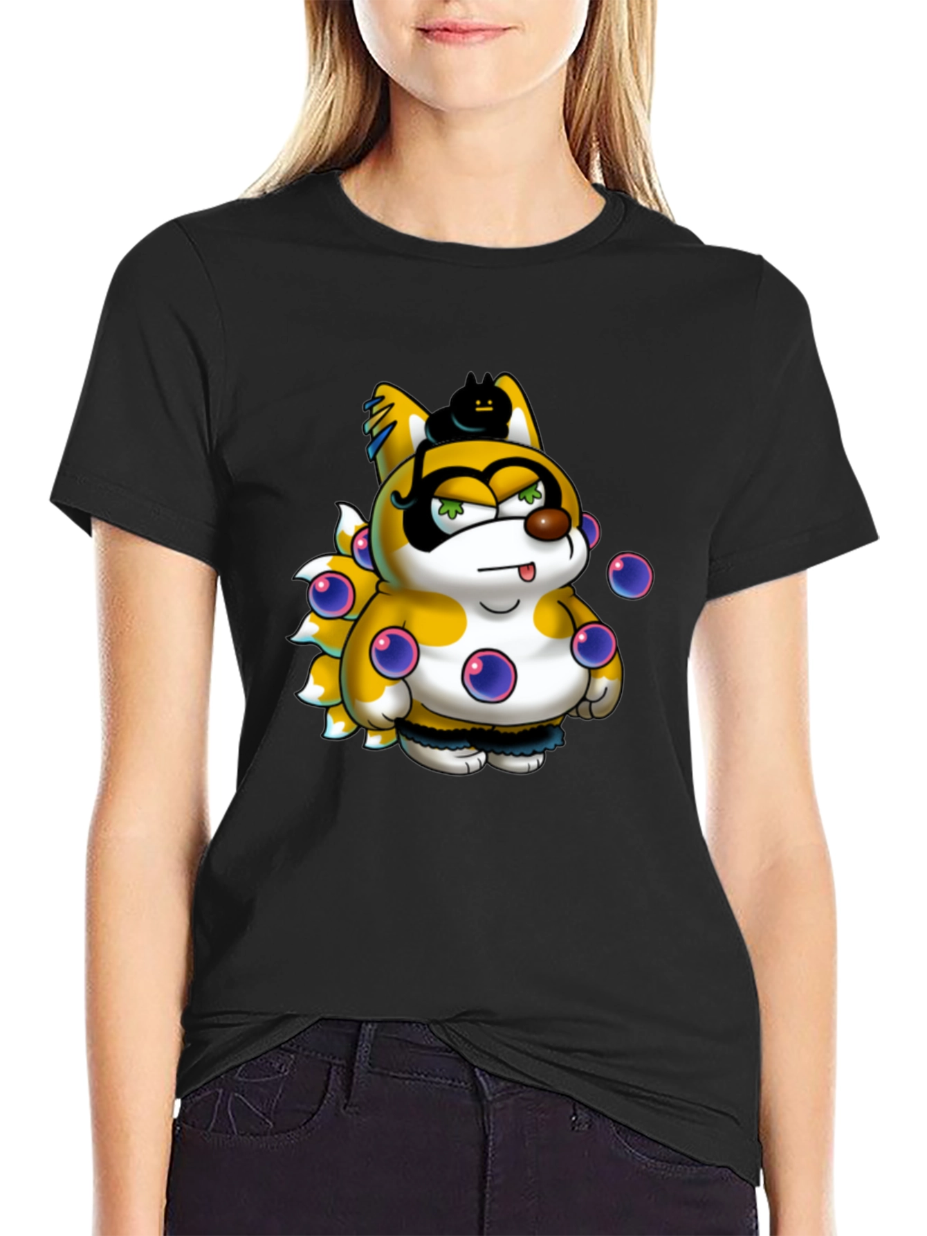 Cartoon Character Graphic Print Black T-Shirt