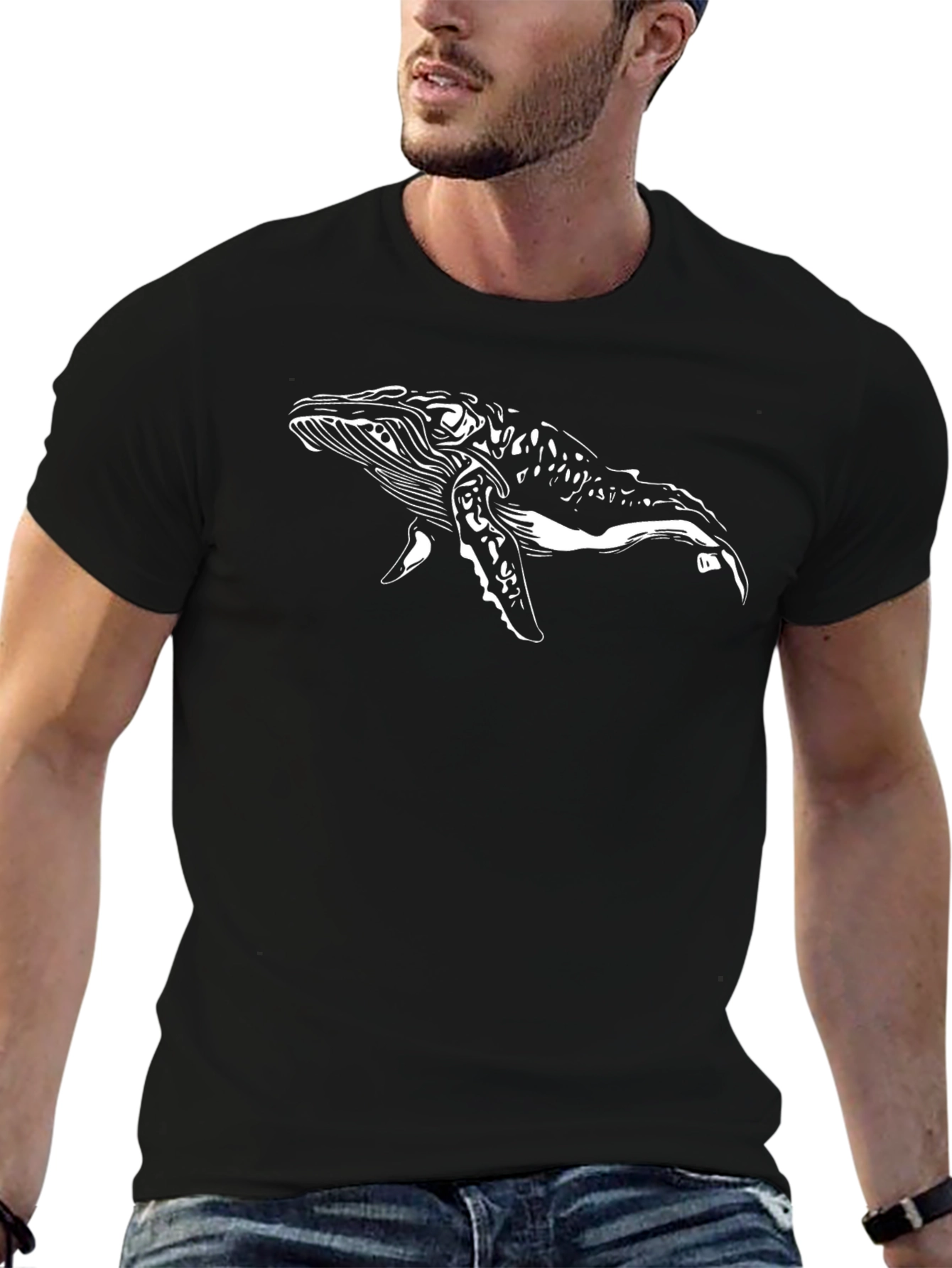 Whale Graphic Tee - Black Cotton T-Shirt