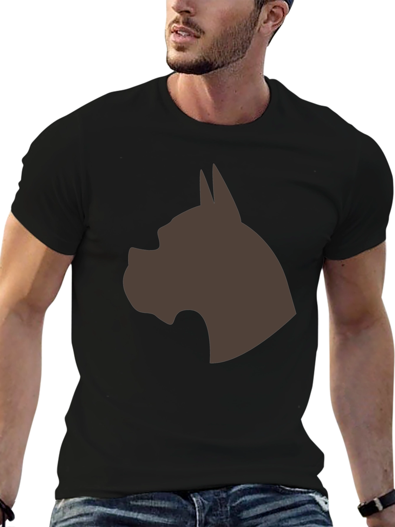 Boxer Dog Silhouette Graphic Tee - Black Cotton