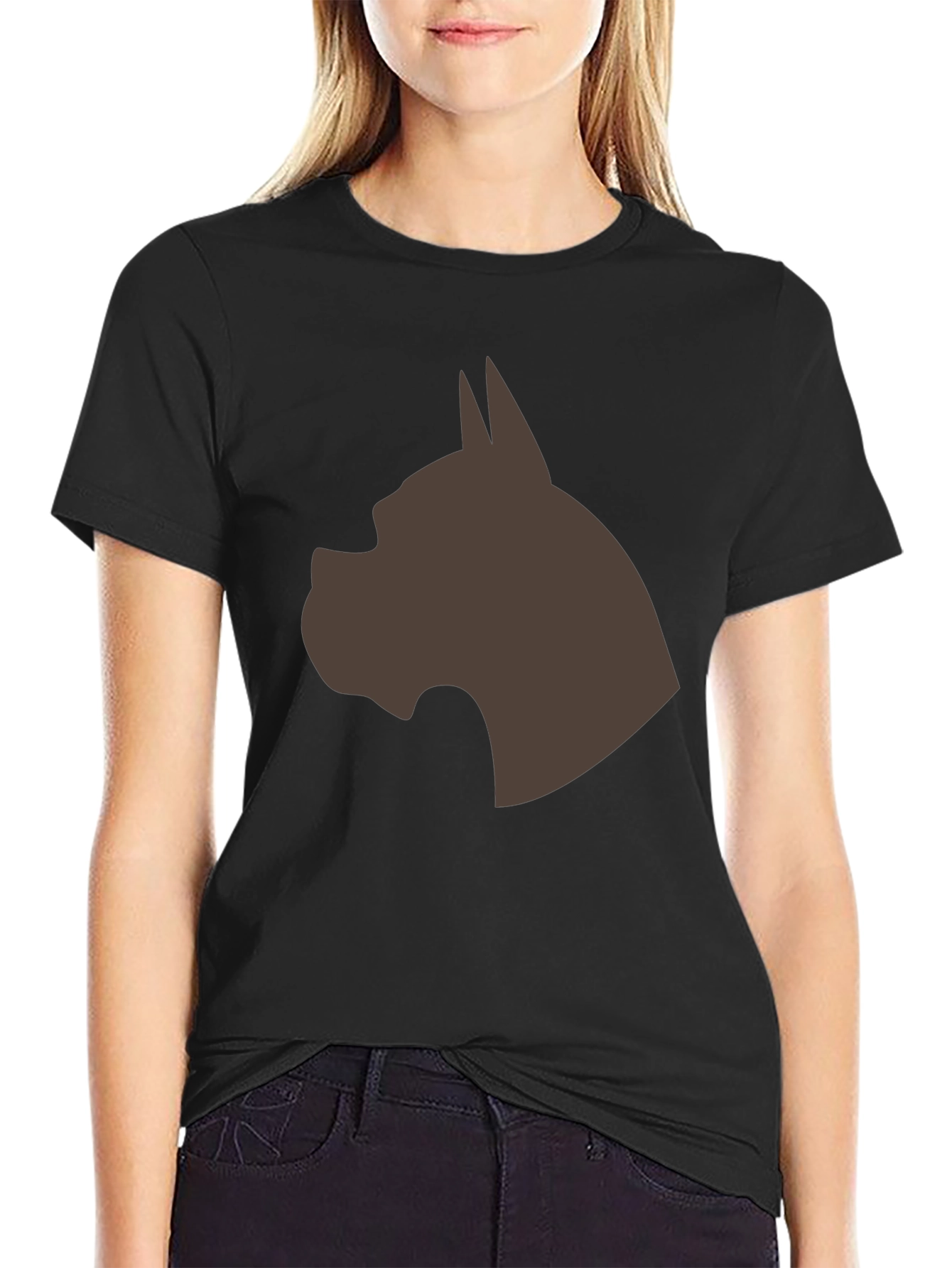 Boxer Dog Silhouette Graphic Tee - Black Cotton