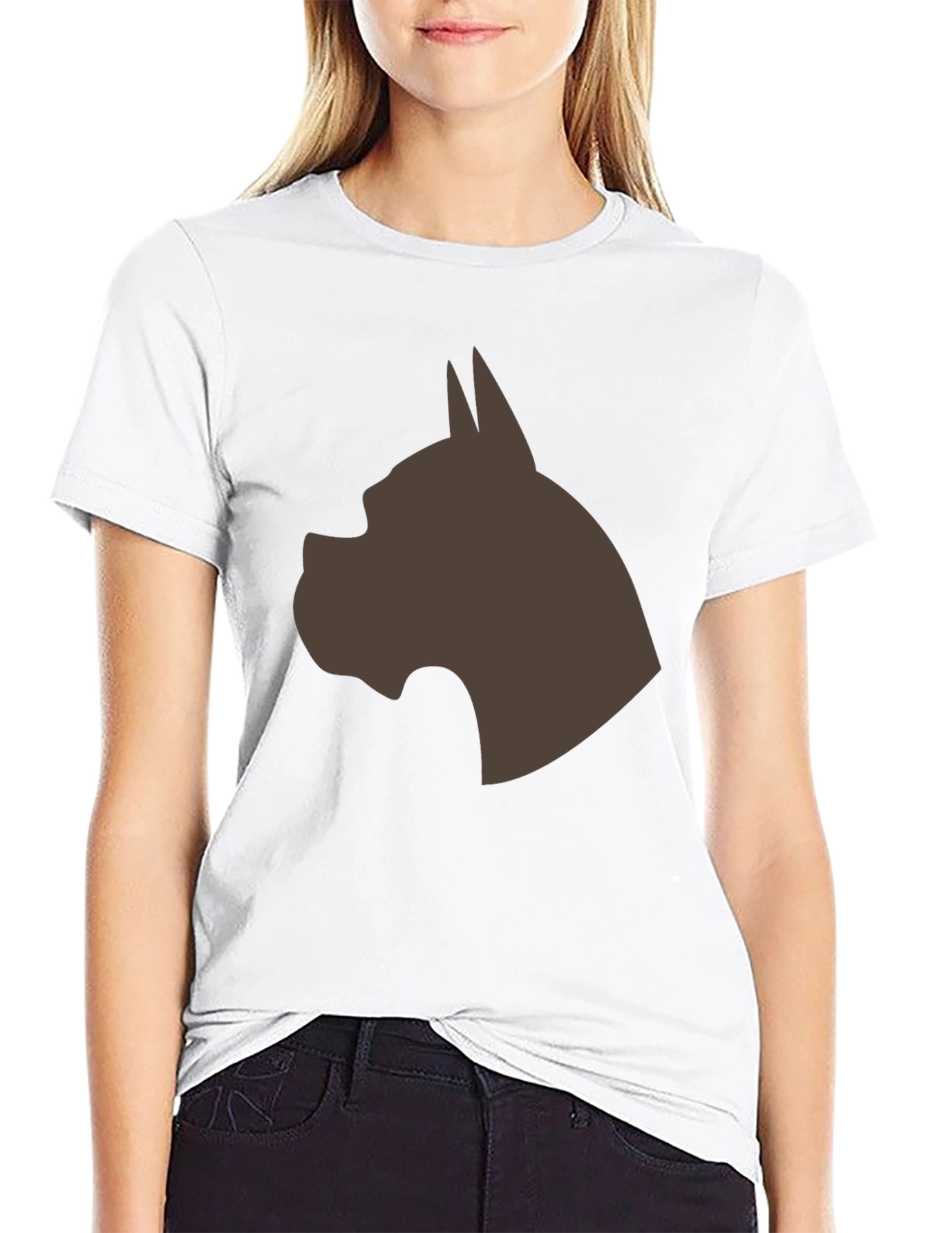Boxer Dog Silhouette Graphic Tee - Black Cotton