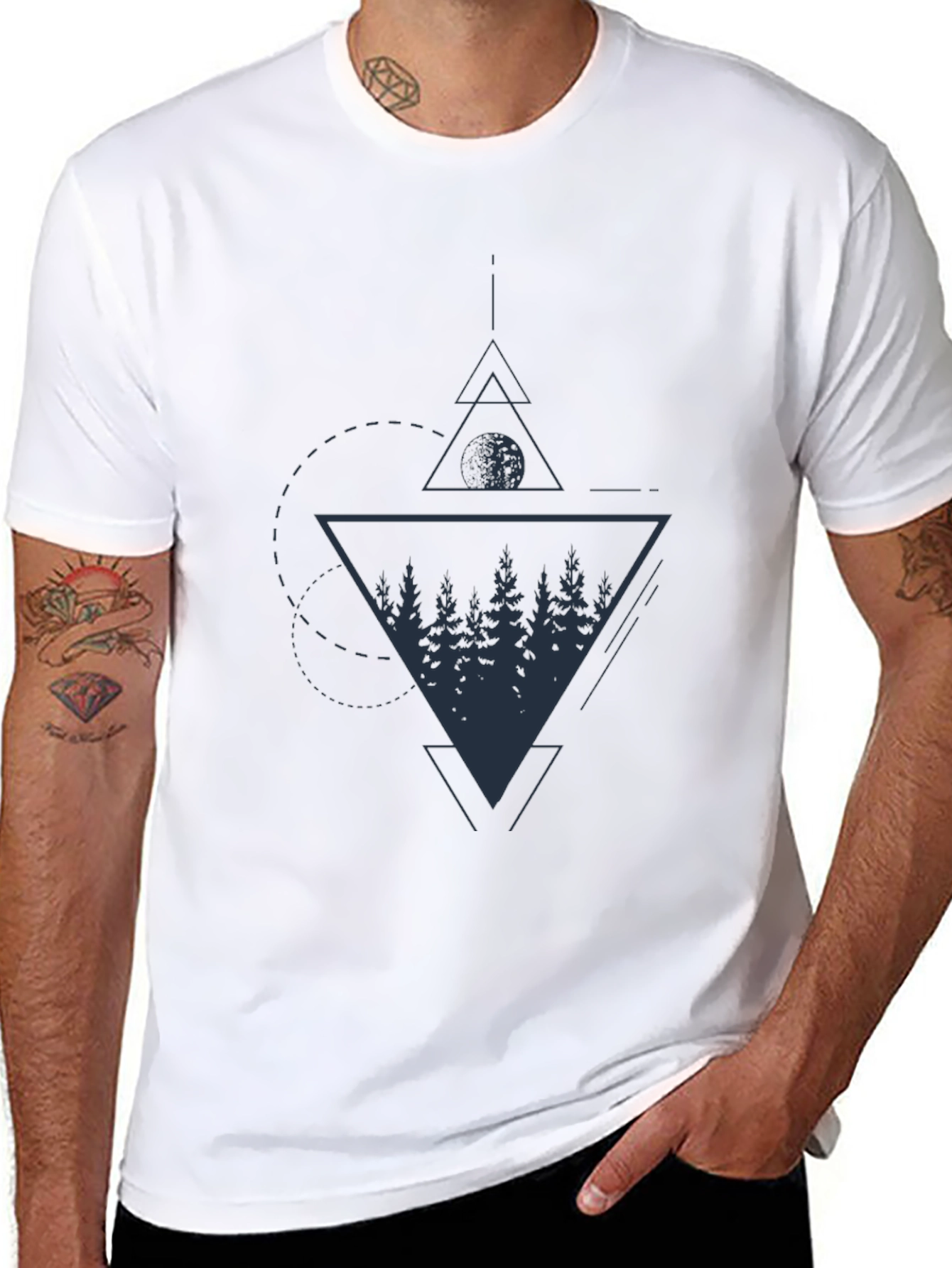Geometric Forest Graphic Tee - Black