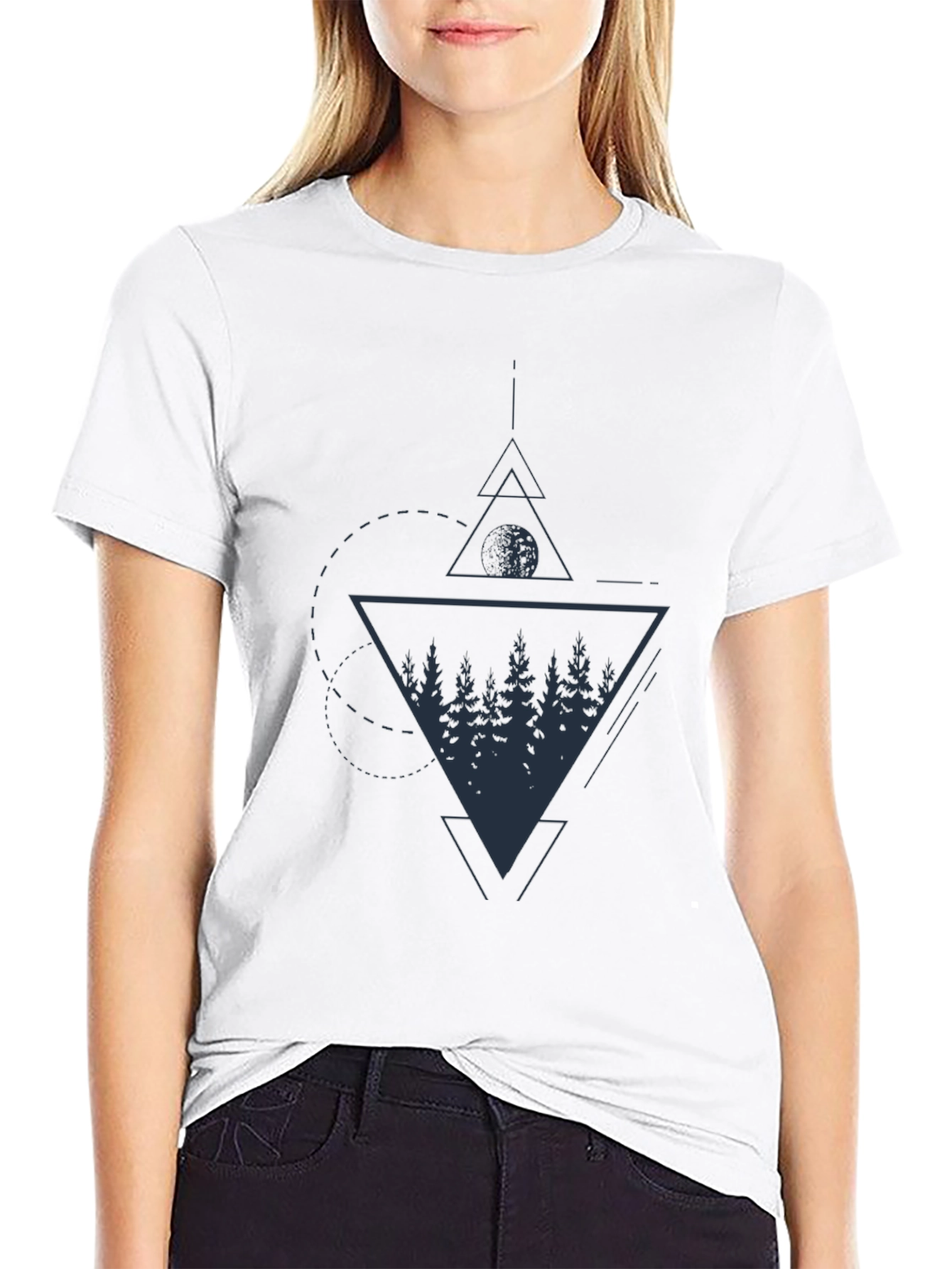 Geometric Forest Graphic Tee - Black