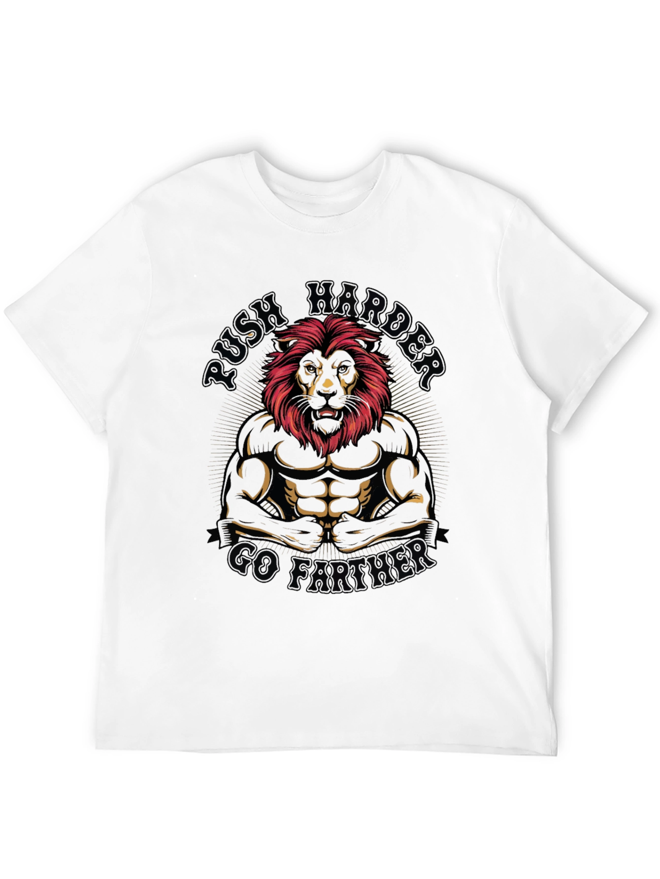 Lion Bodybuilder Graphic T-Shirt - Push Harder Go Further