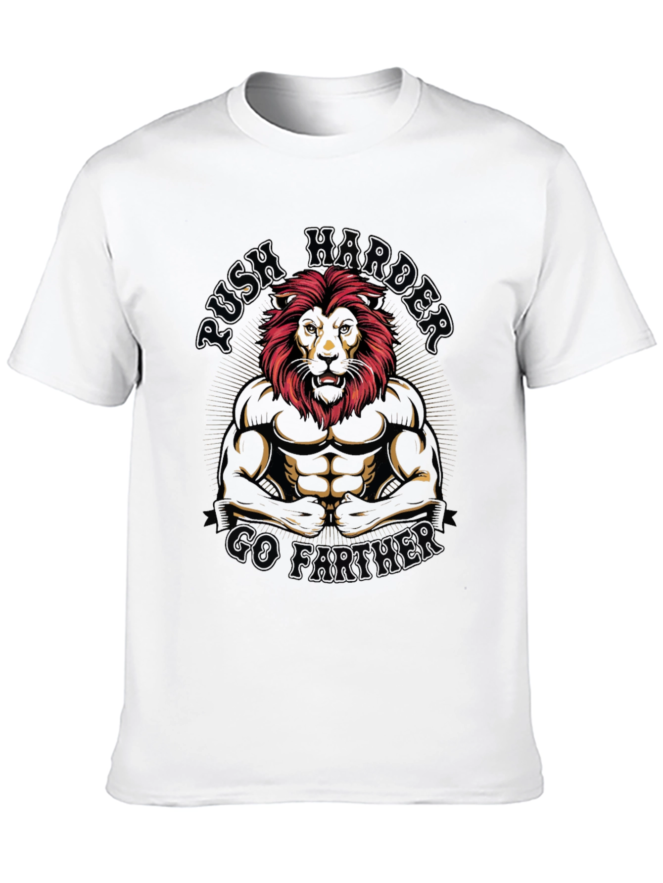 Lion Bodybuilder Graphic T-Shirt - Push Harder Go Further