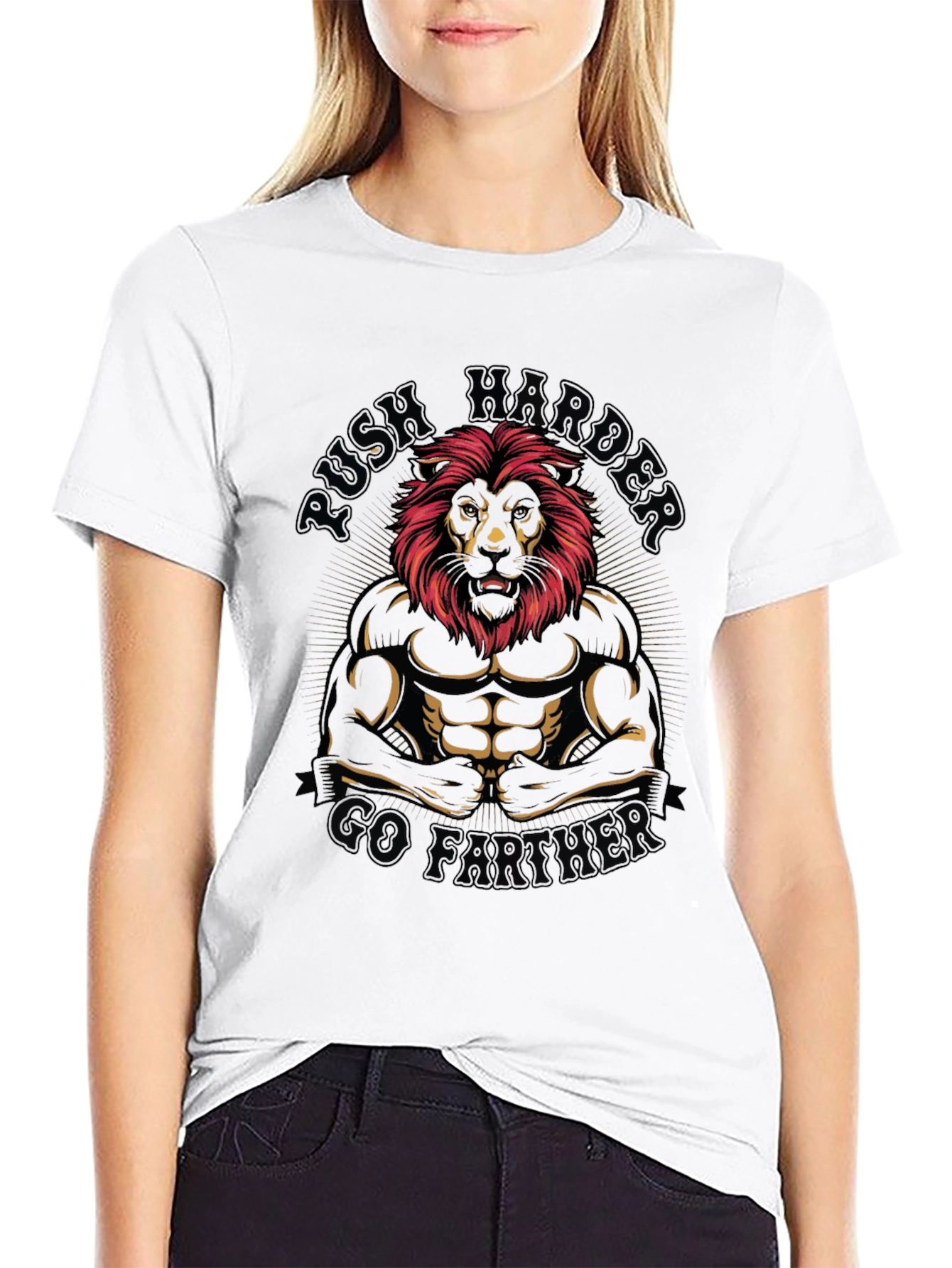 Lion Bodybuilder Graphic T-Shirt - Push Harder Go Further