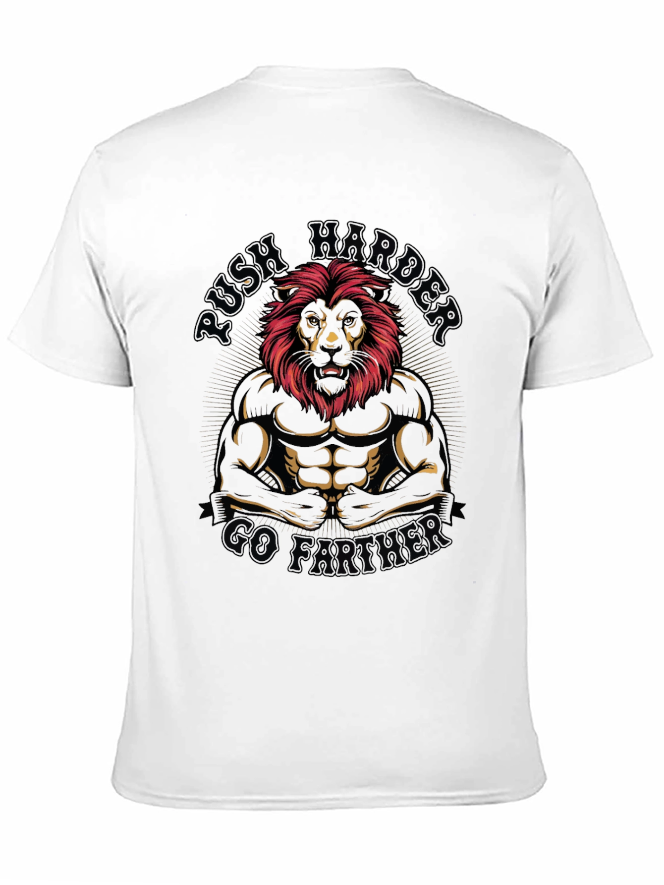 Lion Bodybuilder Graphic T-Shirt - Push Harder Go Further