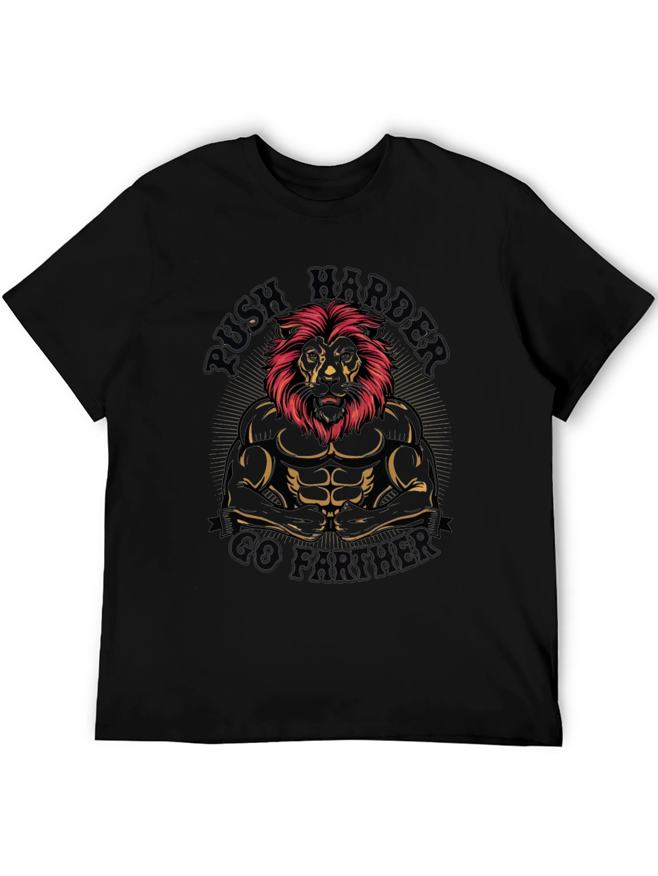Lion Bodybuilder Graphic T-Shirt - Push Harder Go Further