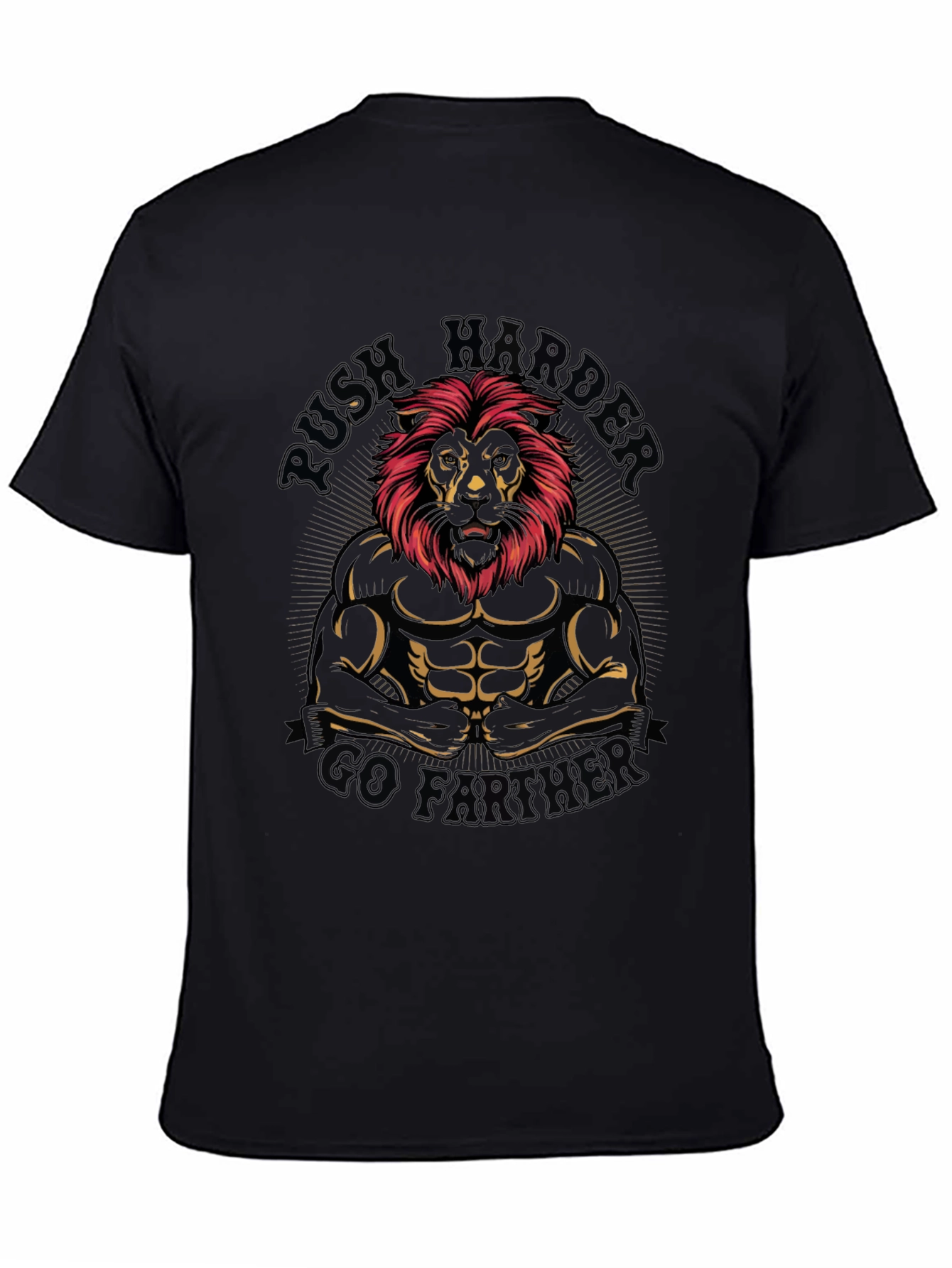 Lion Bodybuilder Graphic T-Shirt - Push Harder Go Further