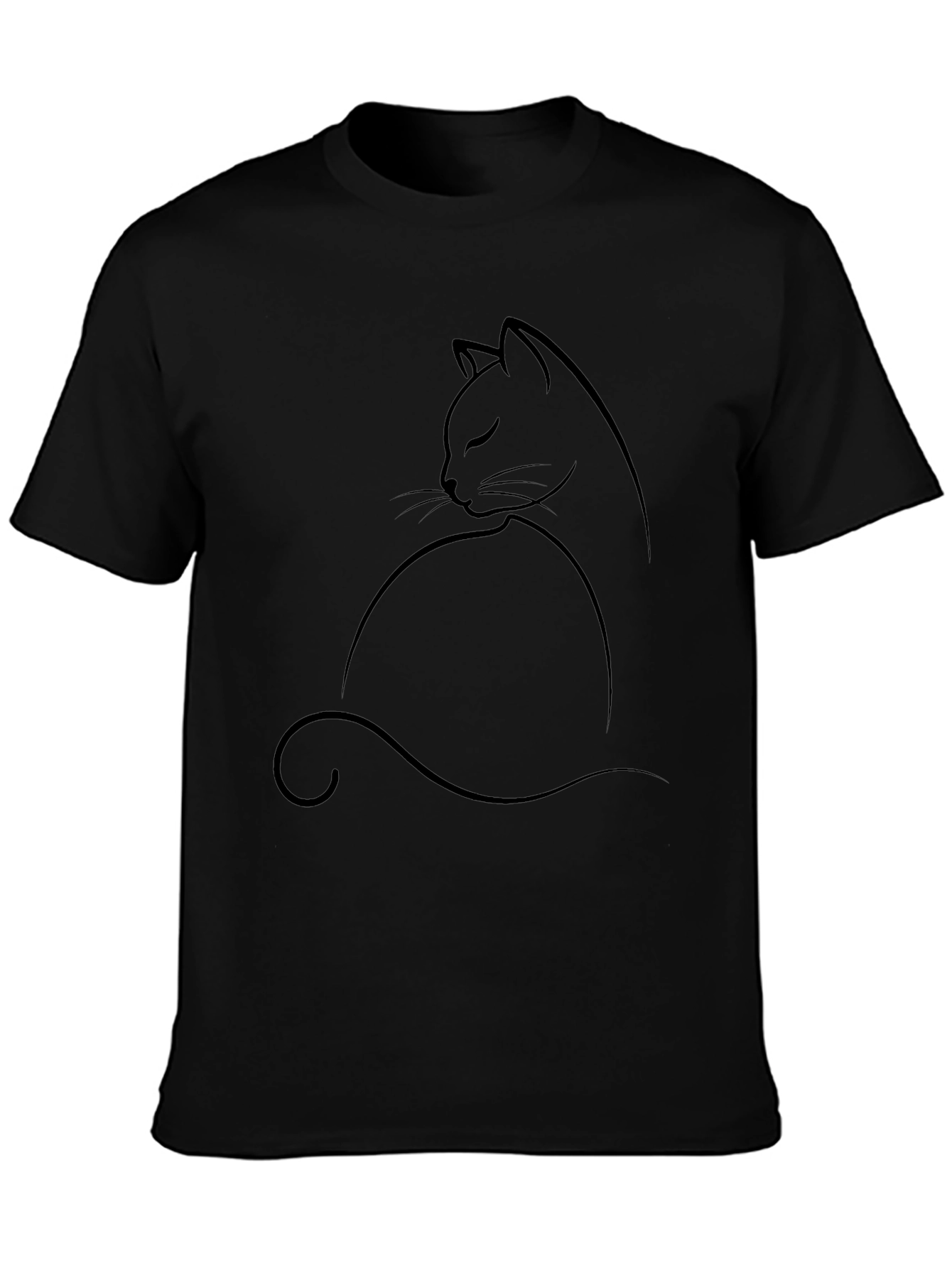 Minimalist Cat Outline Black T-Shirt