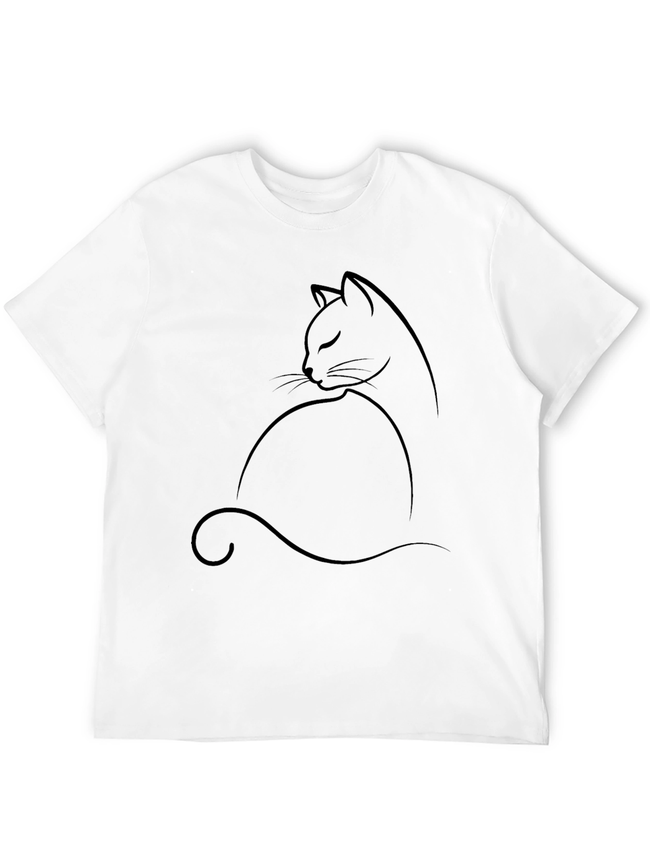Minimalist Cat Outline Black T-Shirt