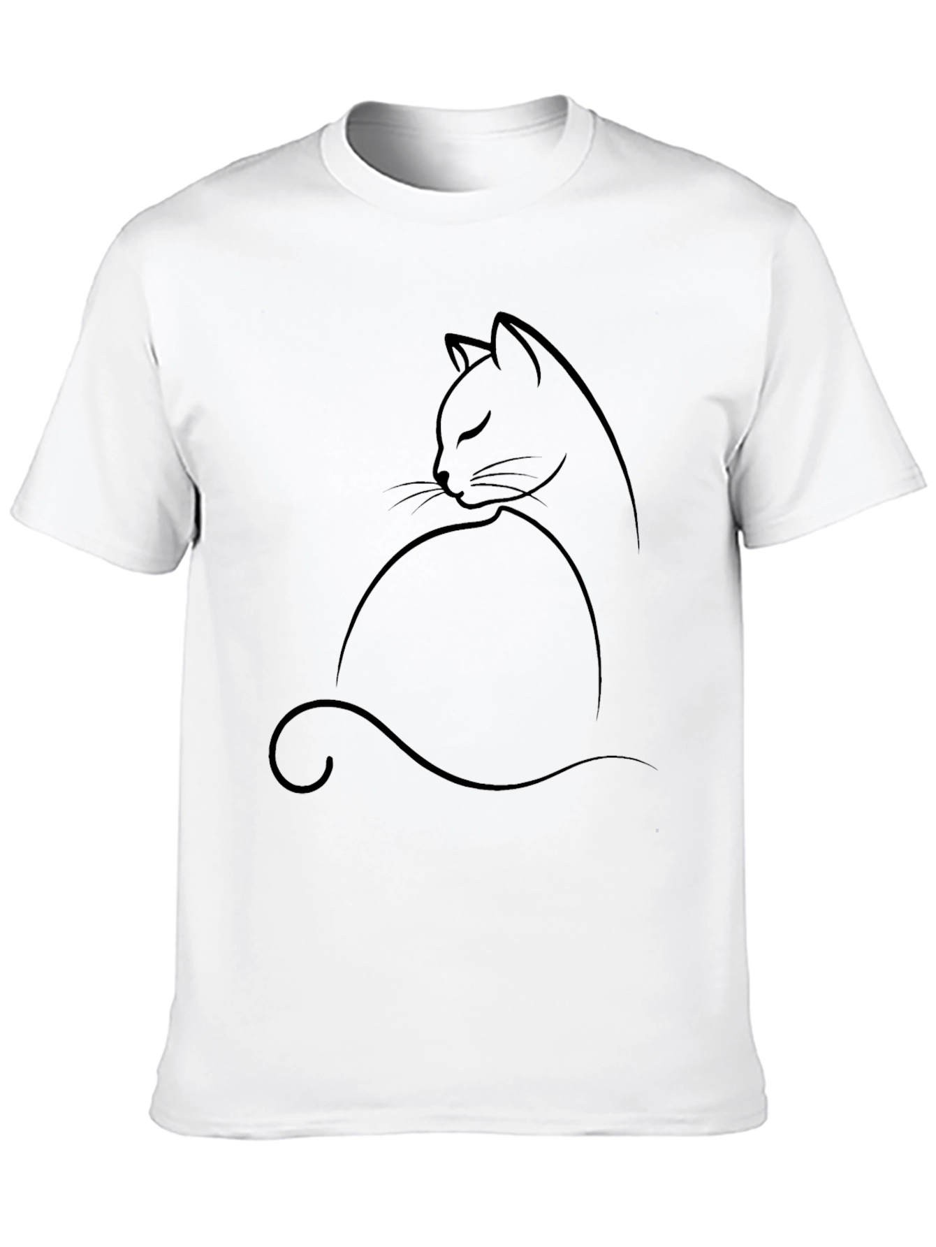Minimalist Cat Outline Black T-Shirt