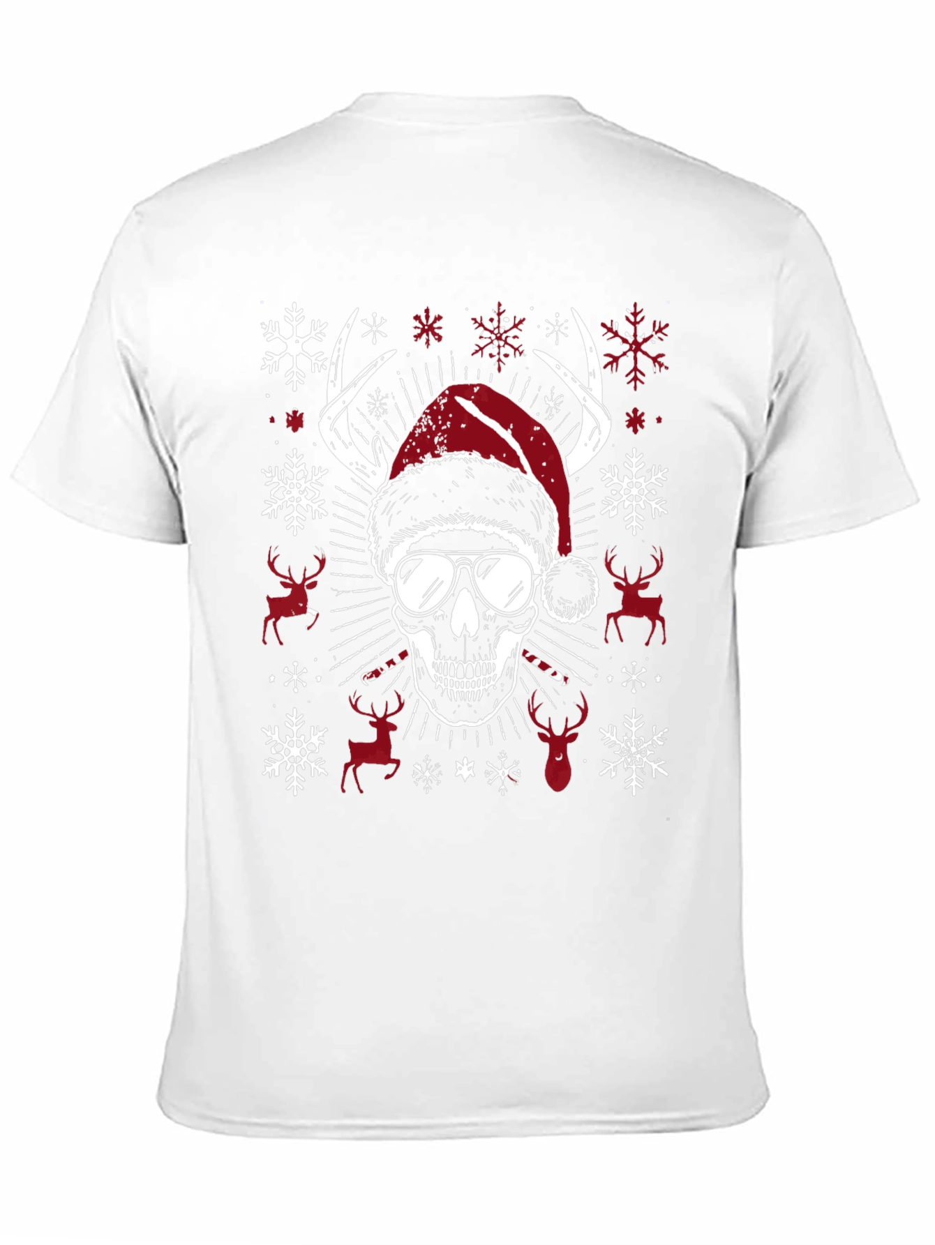 Skull Christmas T-Shirt with Antlers & Santa Hat