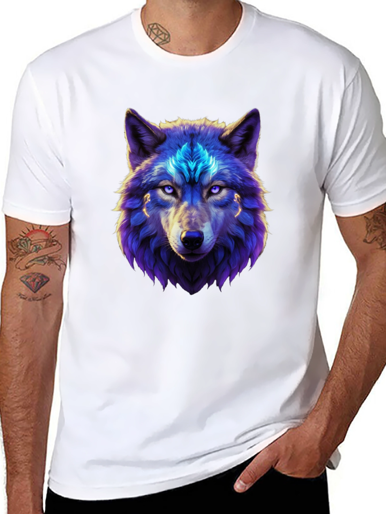 Mystic Wolf Graphic Tee - Black Cotton Blend T-Shirt