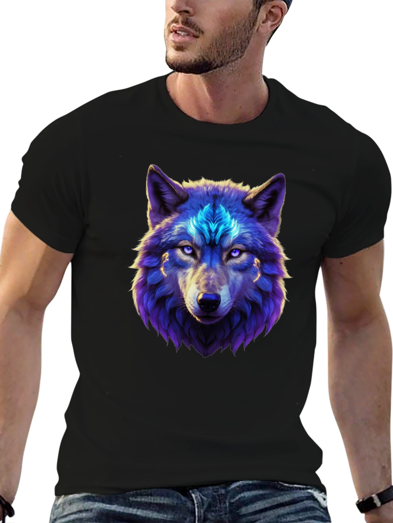 Mystic Wolf Graphic Tee - Black Cotton Blend T-Shirt