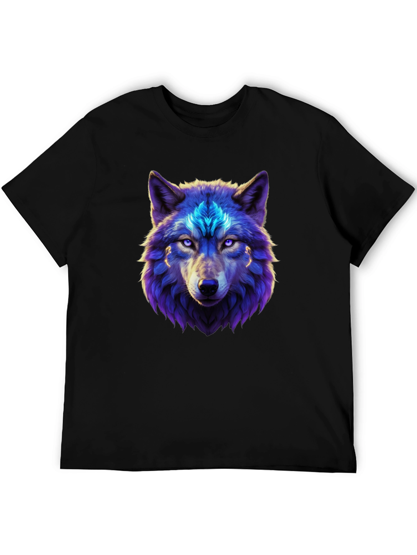 Mystic Wolf Graphic Tee - Black Cotton Blend T-Shirt