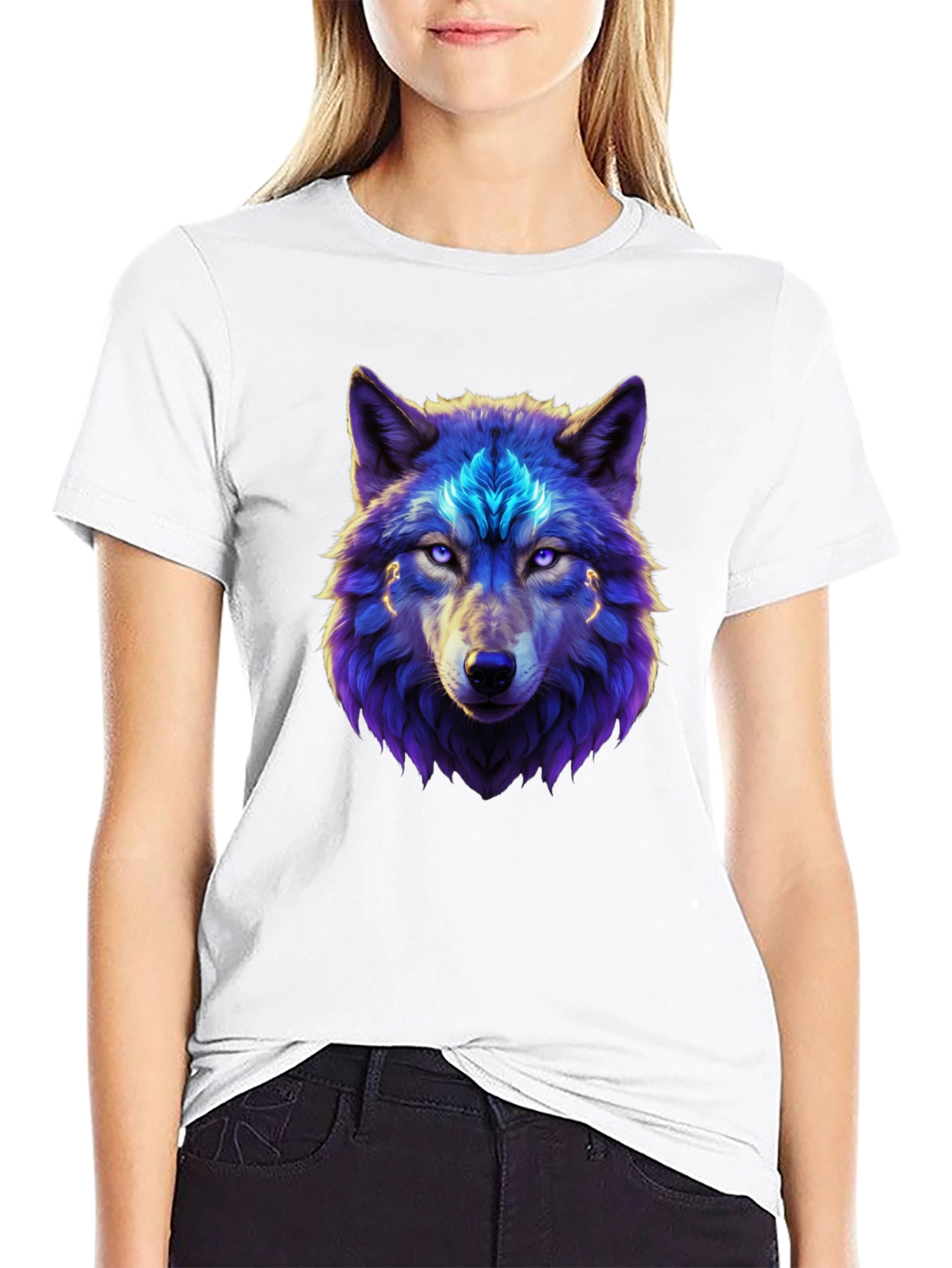 Mystic Wolf Graphic Tee - Black Cotton Blend T-Shirt