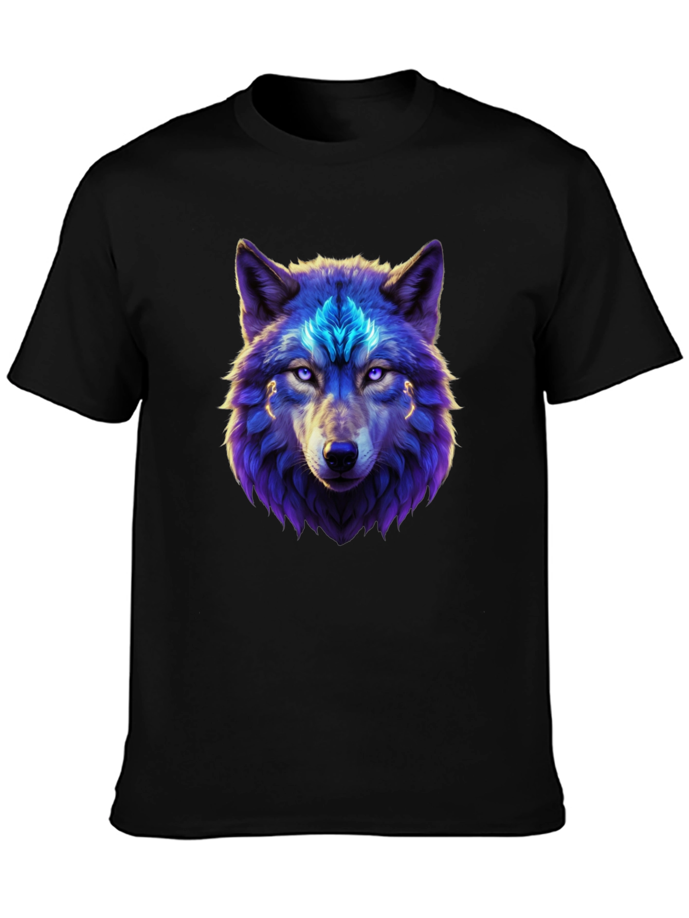 Mystic Wolf Graphic Tee - Black Cotton Blend T-Shirt