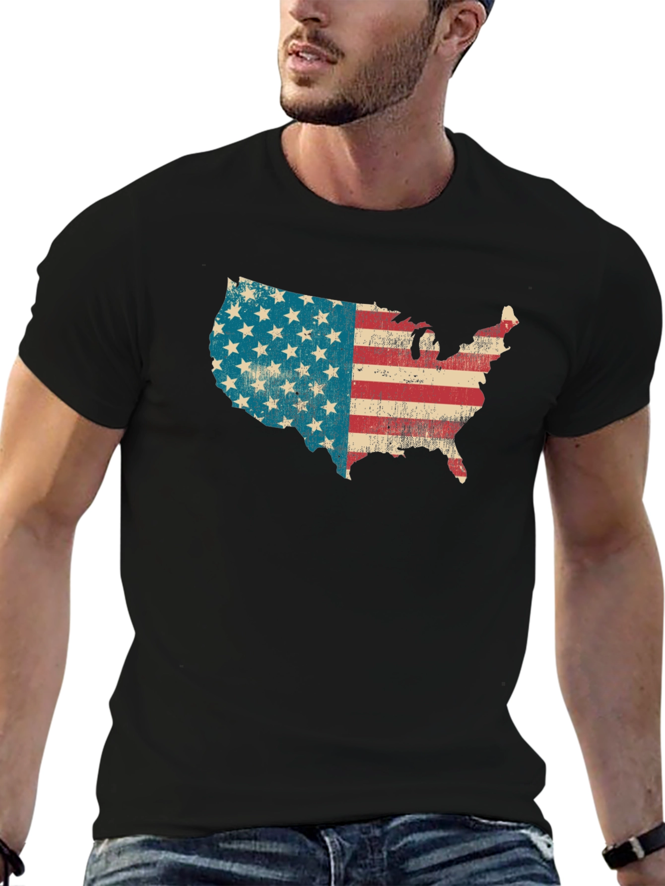 USA Map Flag Graphic T-Shirt - Patriotic Style