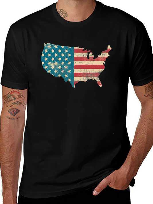 USA Map Flag Graphic T-Shirt - Patriotic Style
