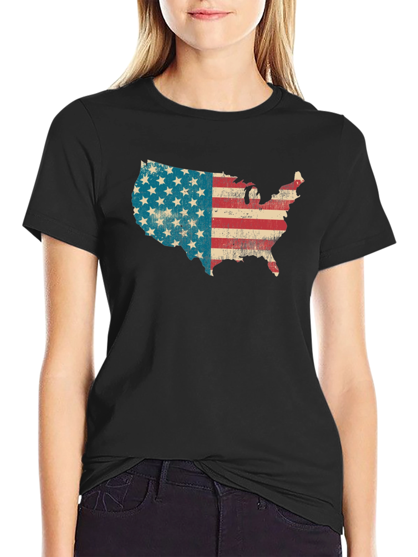 USA Map Flag Graphic T-Shirt - Patriotic Style