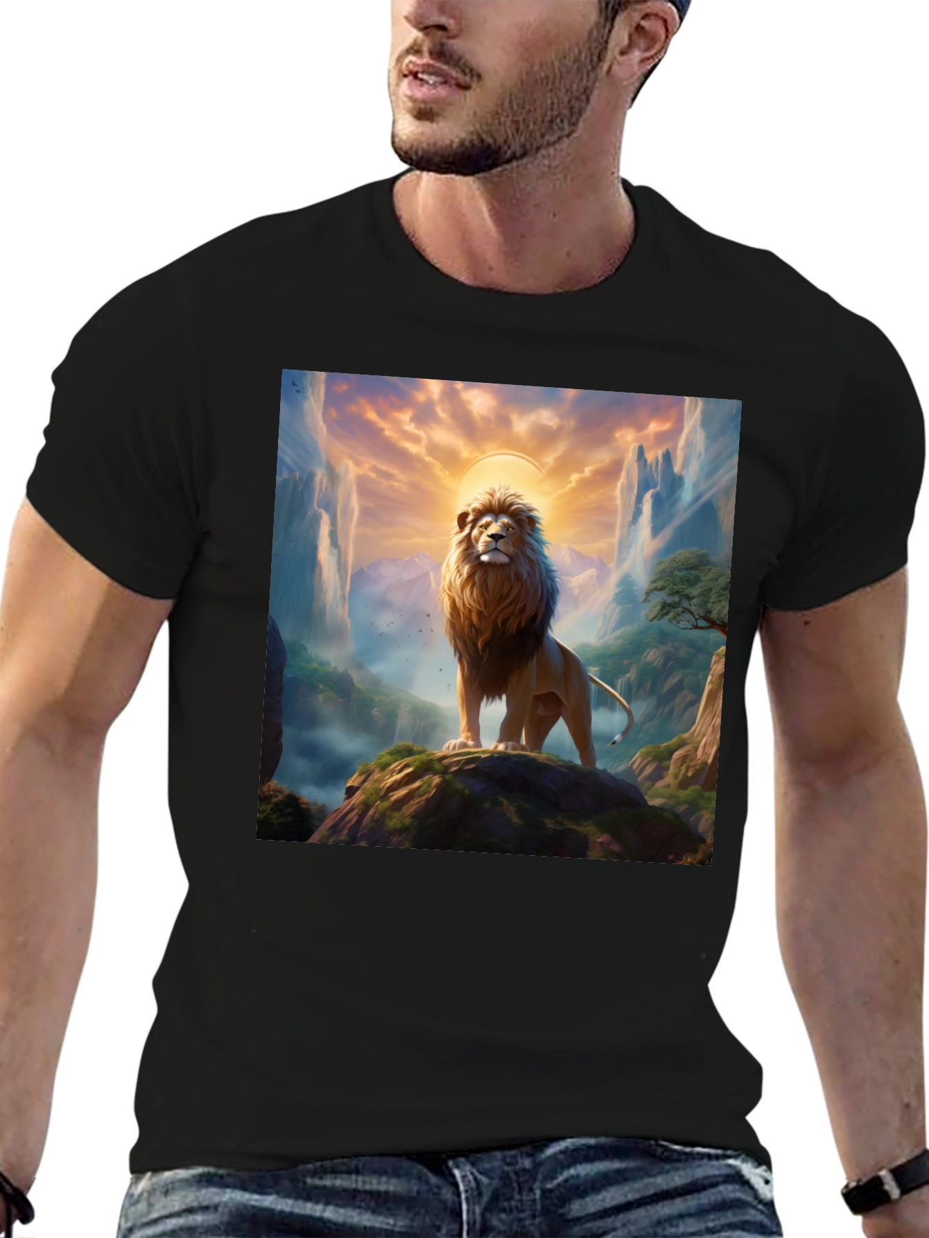 Lion King Graphic Tee - Majestic Mountain Design