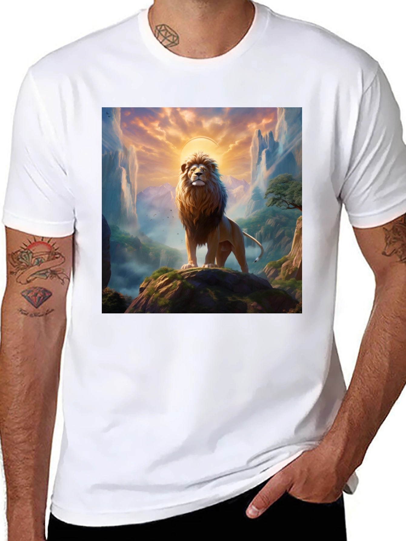 Lion King Graphic Tee - Majestic Mountain Design