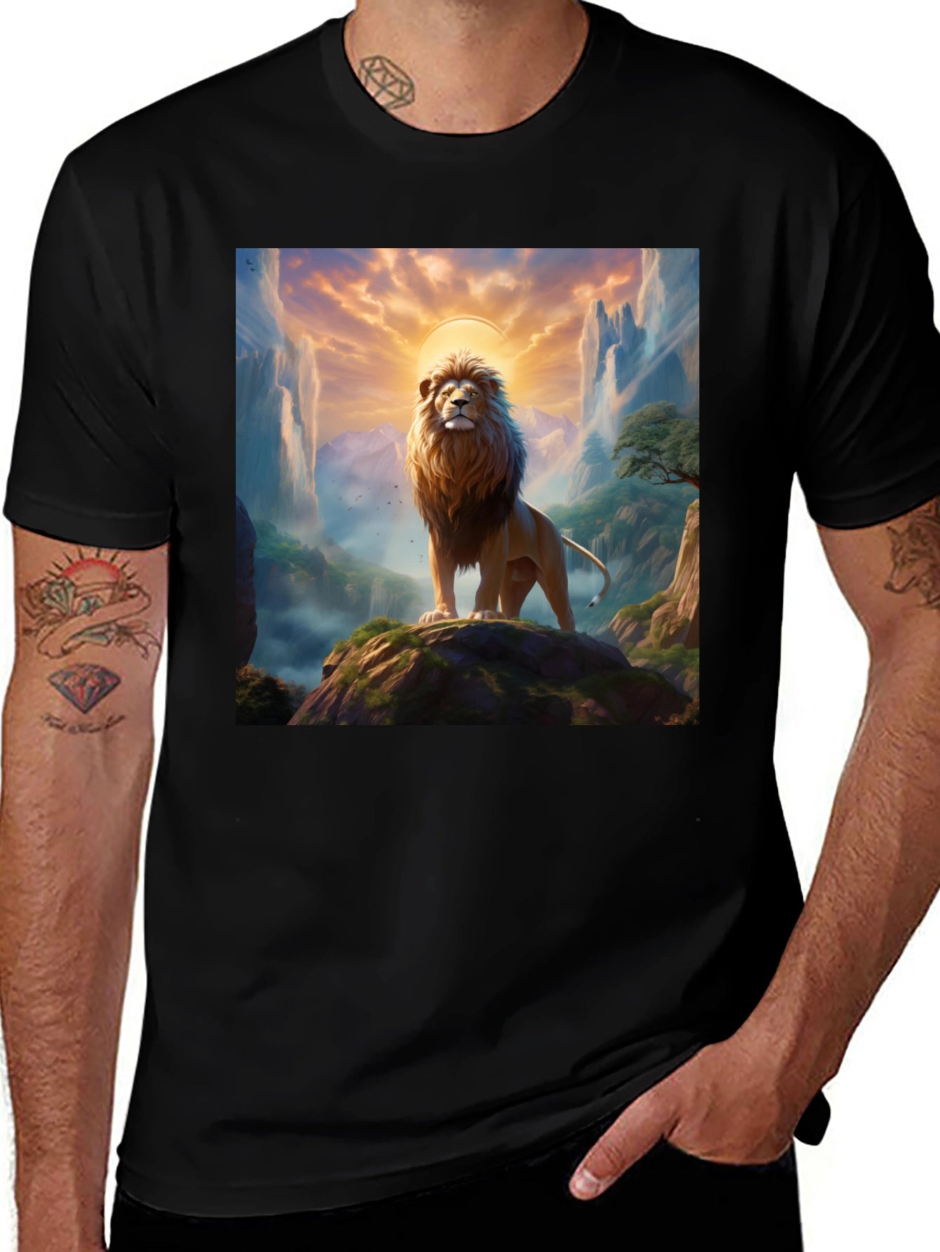 Lion King Graphic Tee - Majestic Mountain Design