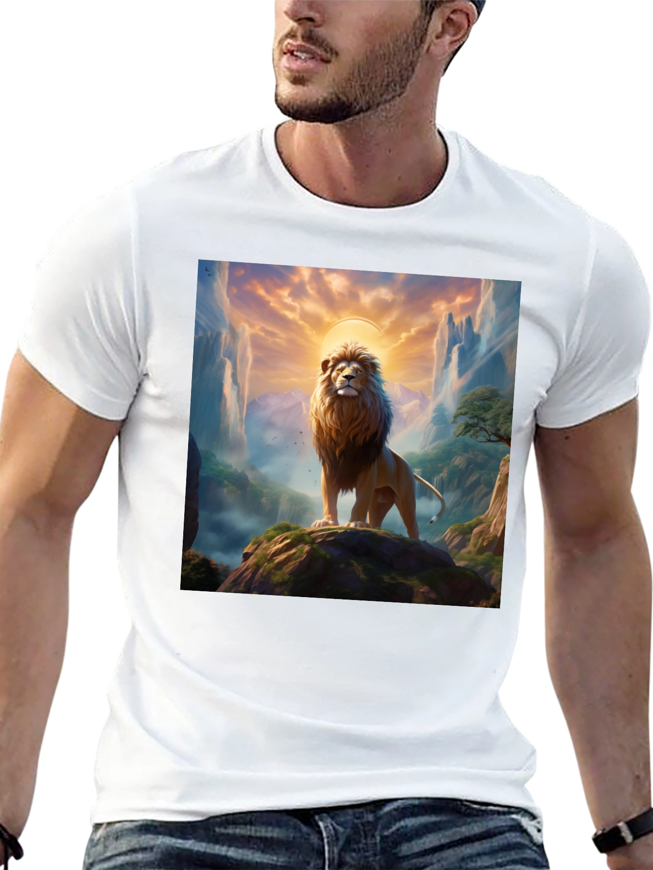 Lion King Graphic Tee - Majestic Mountain Design