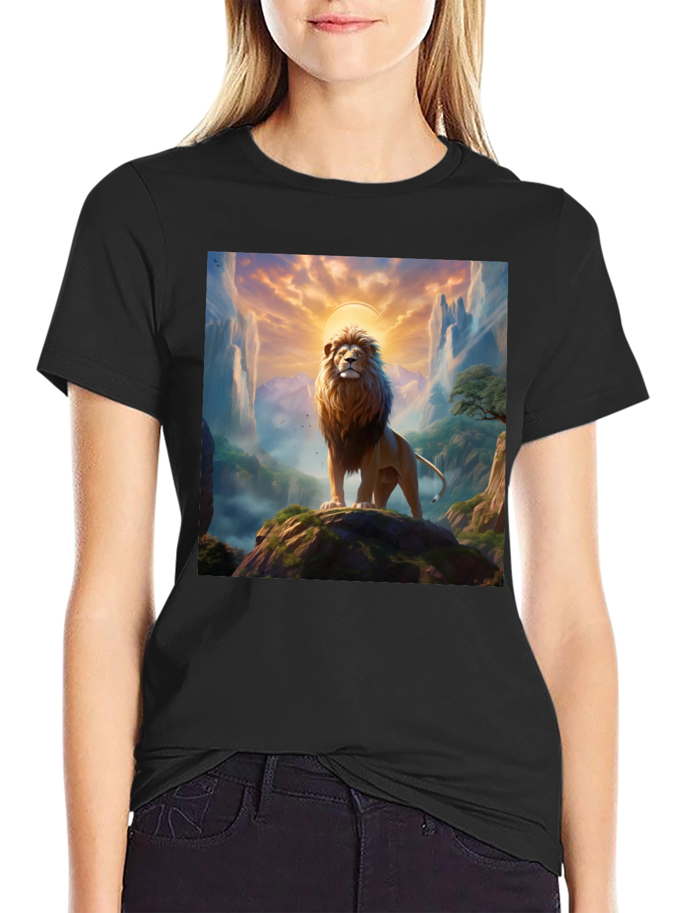 Lion King Graphic Tee - Majestic Mountain Design