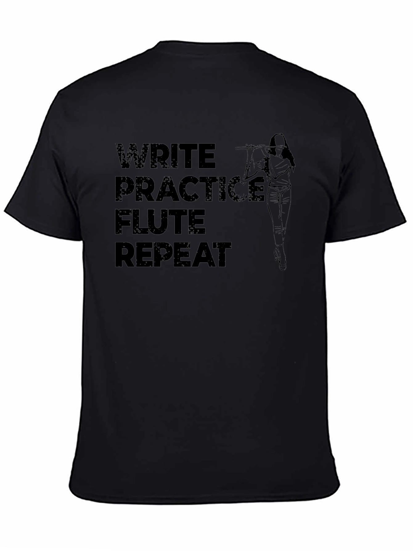Write Practice Flute Repeat Black Graphic Tee