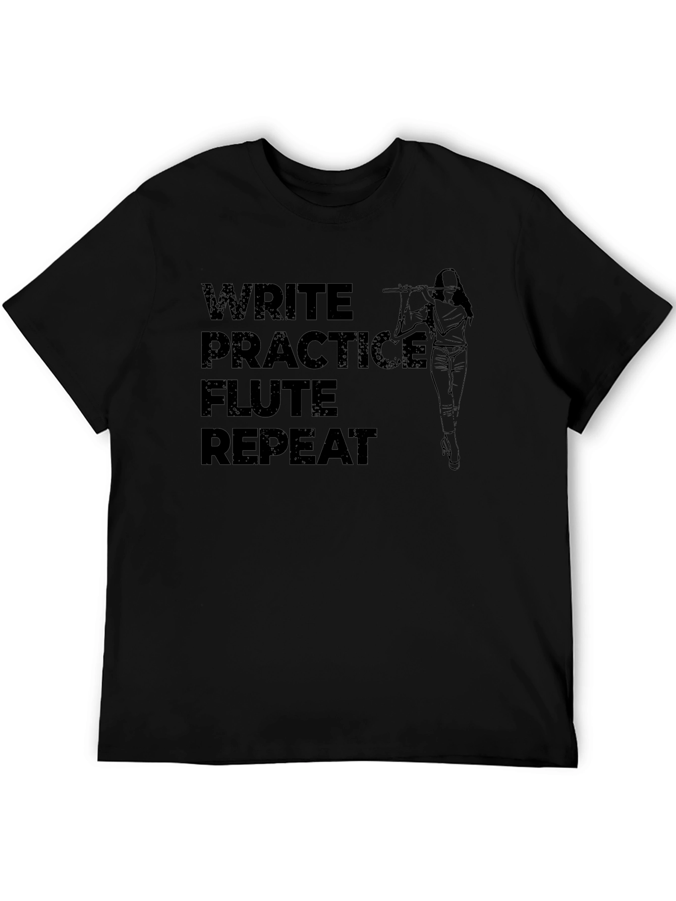 Write Practice Flute Repeat Black Graphic Tee