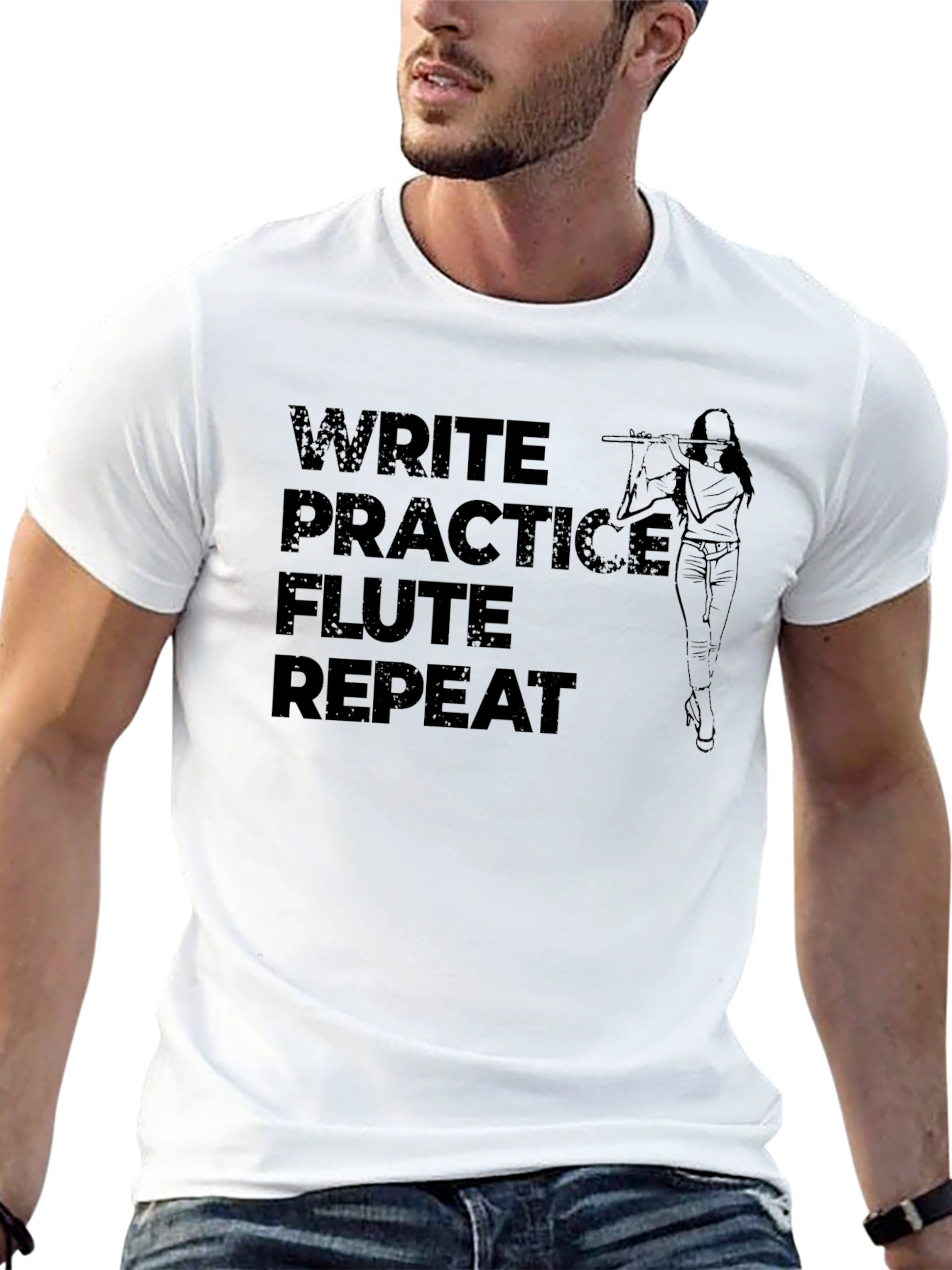 Write Practice Flute Repeat Black Graphic Tee