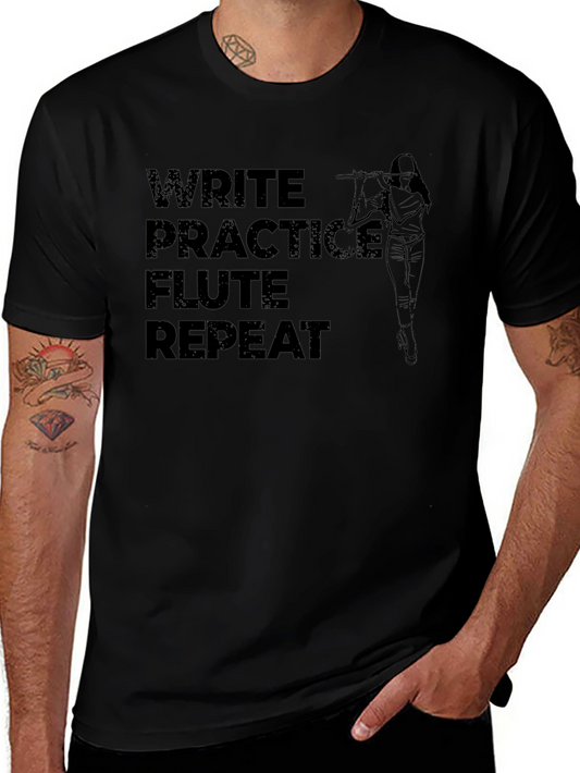 Write Practice Flute Repeat Black Graphic Tee
