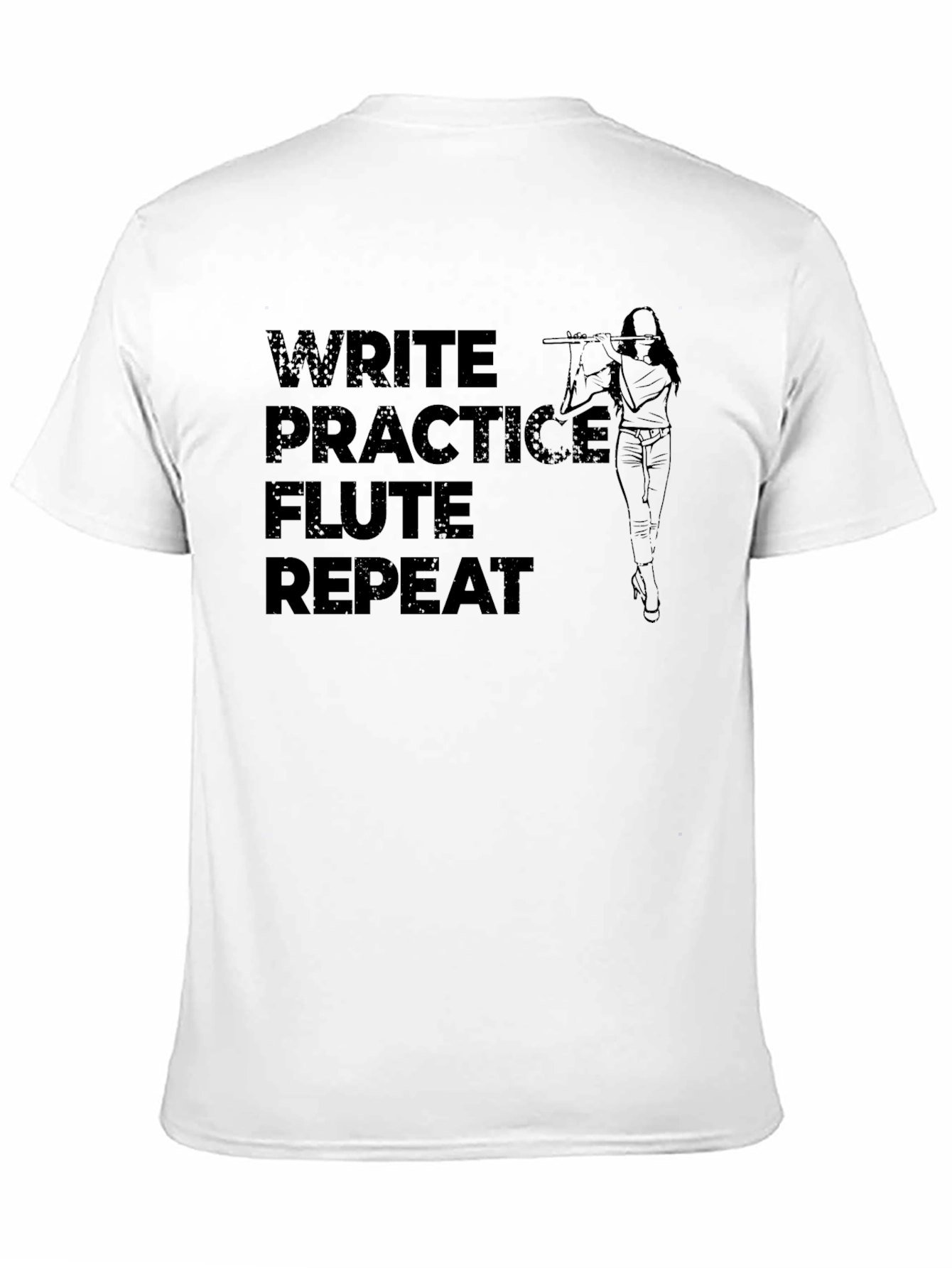 Write Practice Flute Repeat Black Graphic Tee
